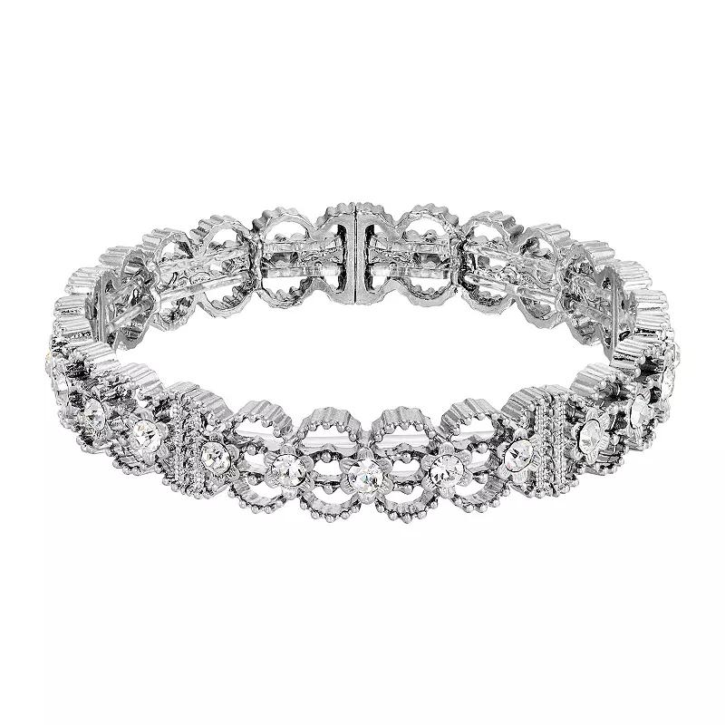 1928 Silver Tone Crystal Stretch Bracelet, Womens, White Product Image