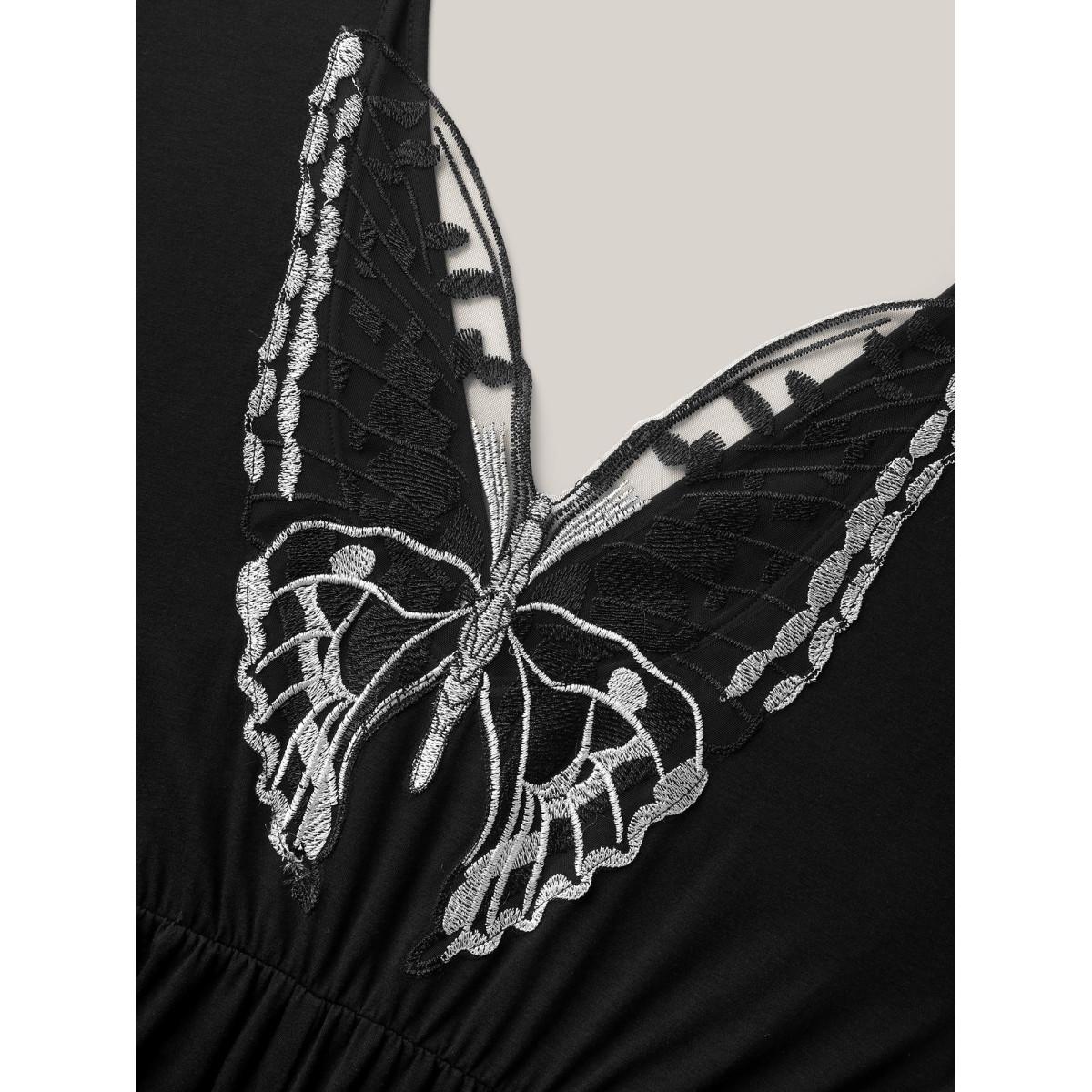 Plus Size Black Supersoft Butterfly Backless Stretchy Wide-Leg Jumpsuit Women Leisure Cap Sleeve V-neck Casual Loose Jumpsuits BloomChic 10/M Product Image