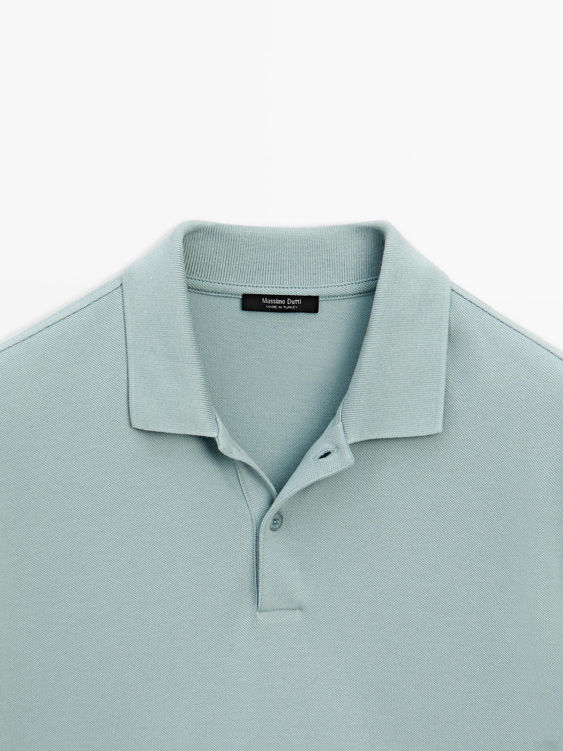 Micro textured piqué cotton polo shirt Product Image