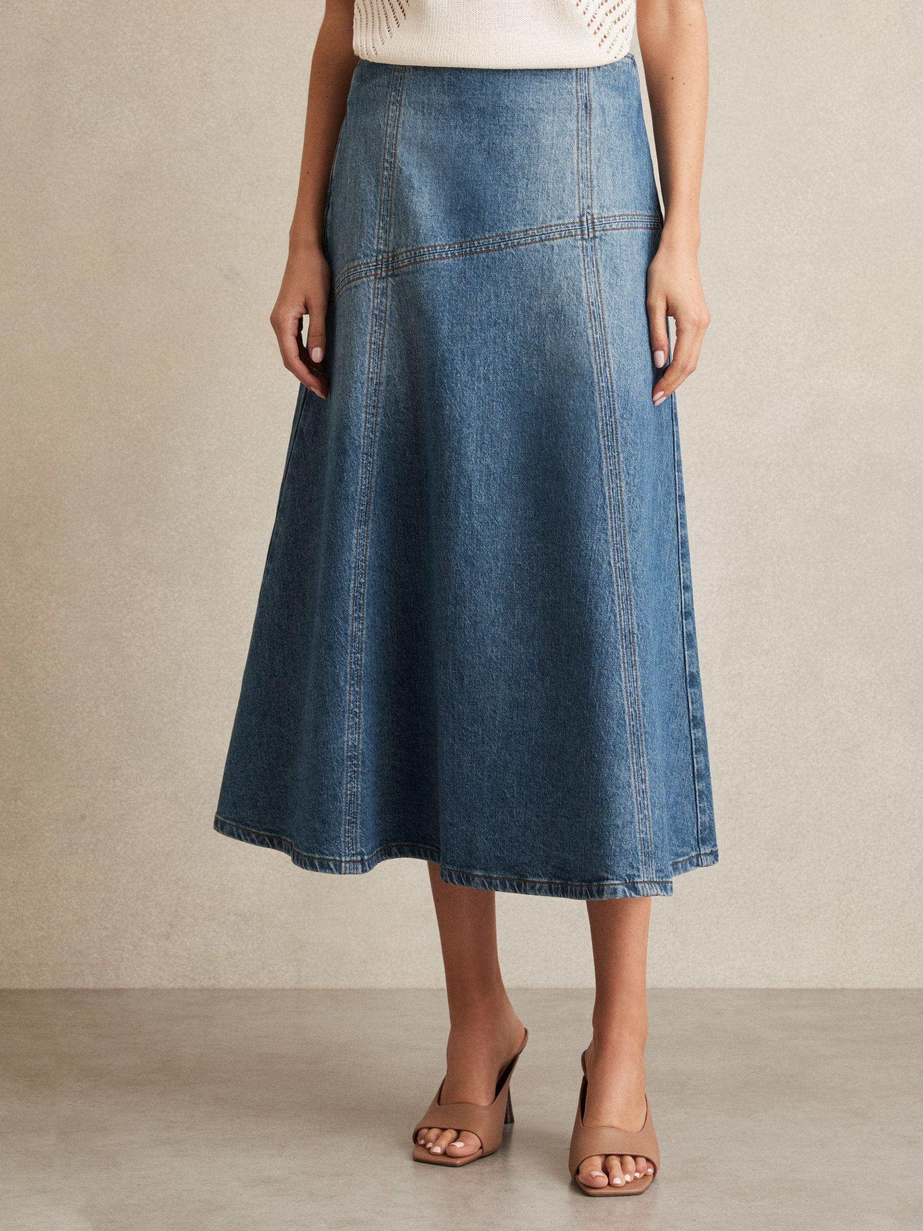 Denim Panelled Midi Skirt in Indigo Product Image