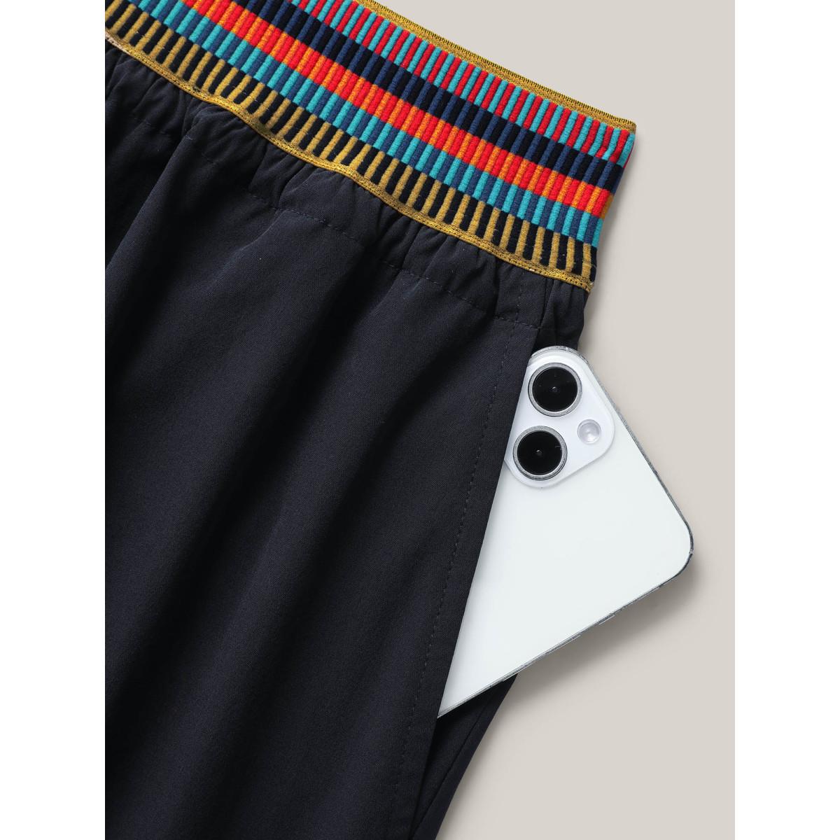 Plus Size Colorful Thread Waist Wide-Leg Shorts Women Black Casual Drawstring Wide Leg Casual Shorts BloomChic 10/M Product Image