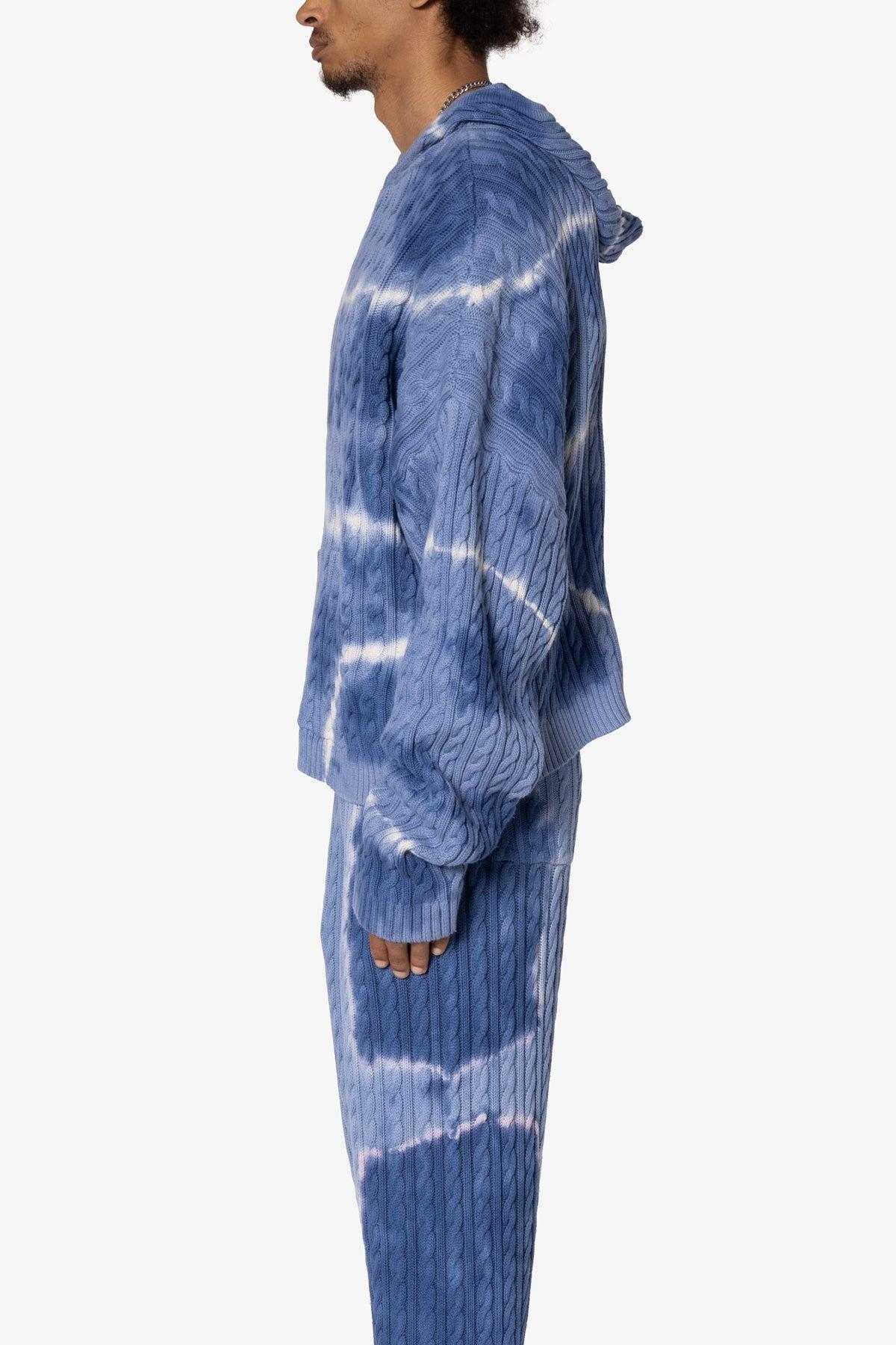Tie Dye Cable Knit Hoodie - Blue Product Image