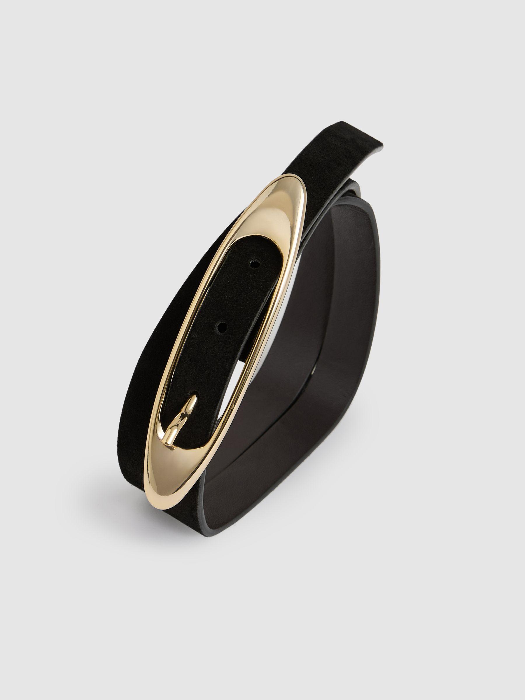 Suede Oval-Buckle Belt in Black Product Image
