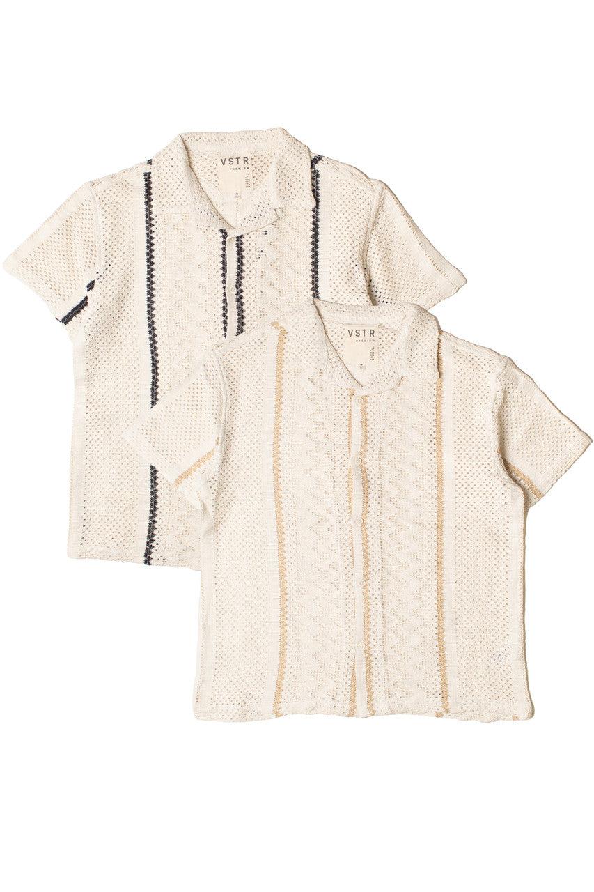 Stripe Cabana Crochet Button Up Shirt Product Image