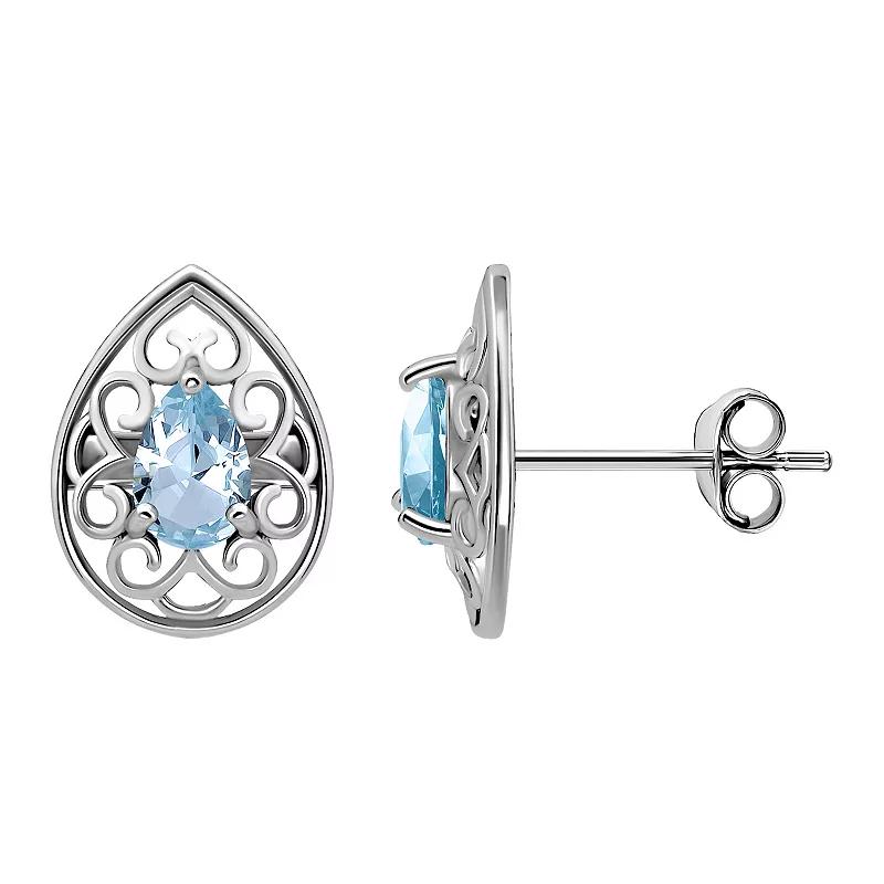 Aleure Precioso Sterling Silver Gemstone Teardrop Stud Earrings, Women's, Silver Tone Blue Product Image