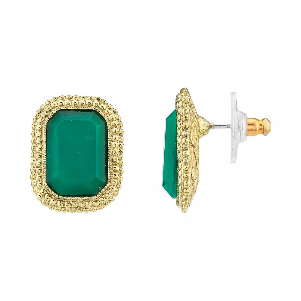 1928 Gold Tone Green Simulated Crystal Stud Earrings, Women's Product Image