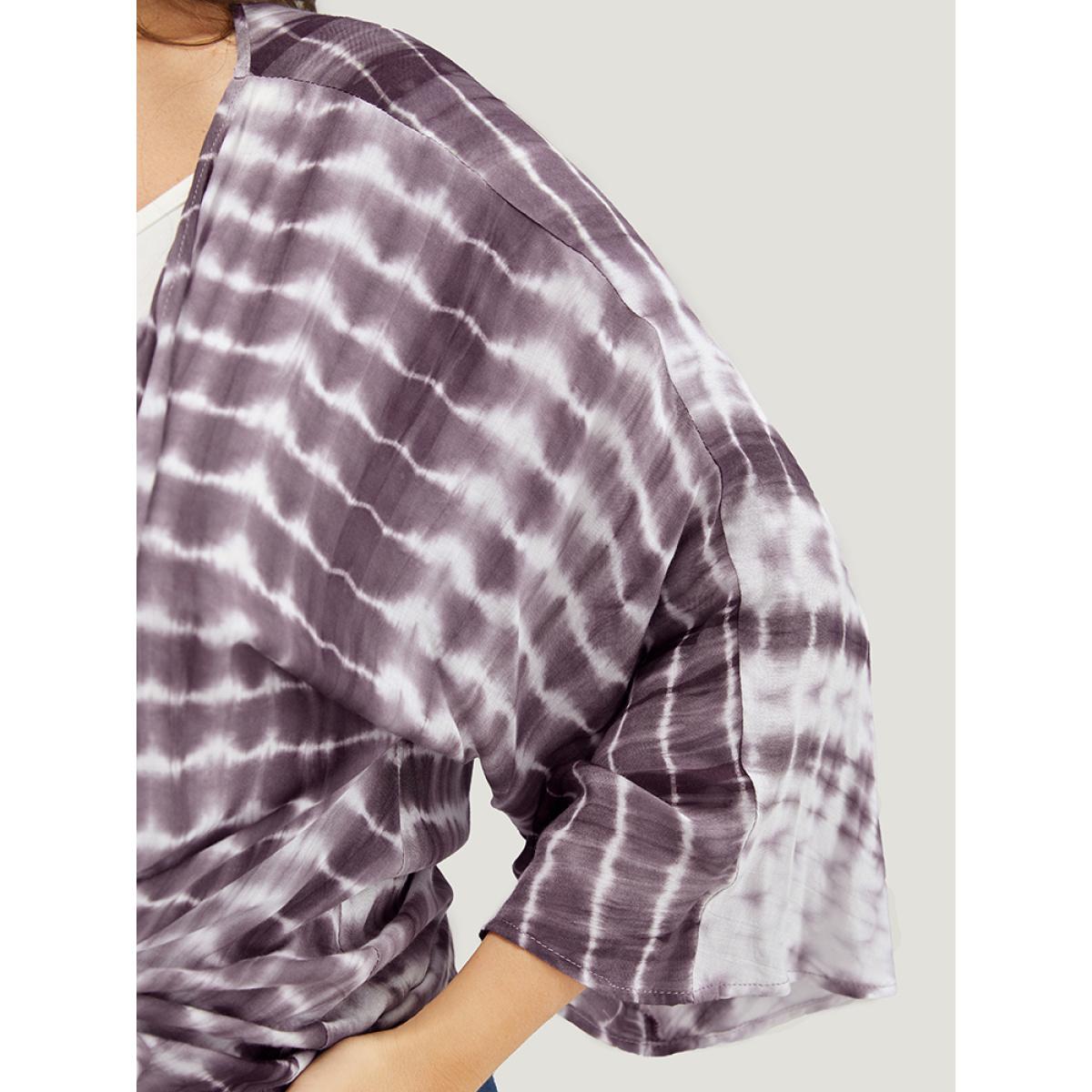 Plus Size Tie Dye Open Front Batwing Sleeve Knotted Hem Kimono Women Heather Vacation Tie Dye Loose Dailywear Kimonos BloomChic 12/L Product Image