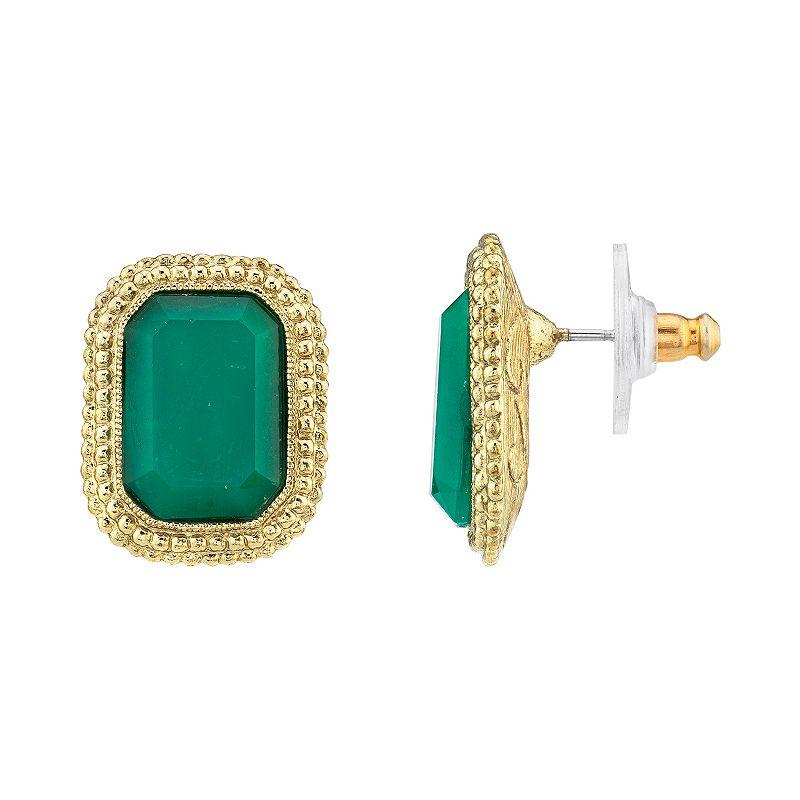 1928 Gold Tone Green Simulated Crystal Stud Earrings, Women's Product Image