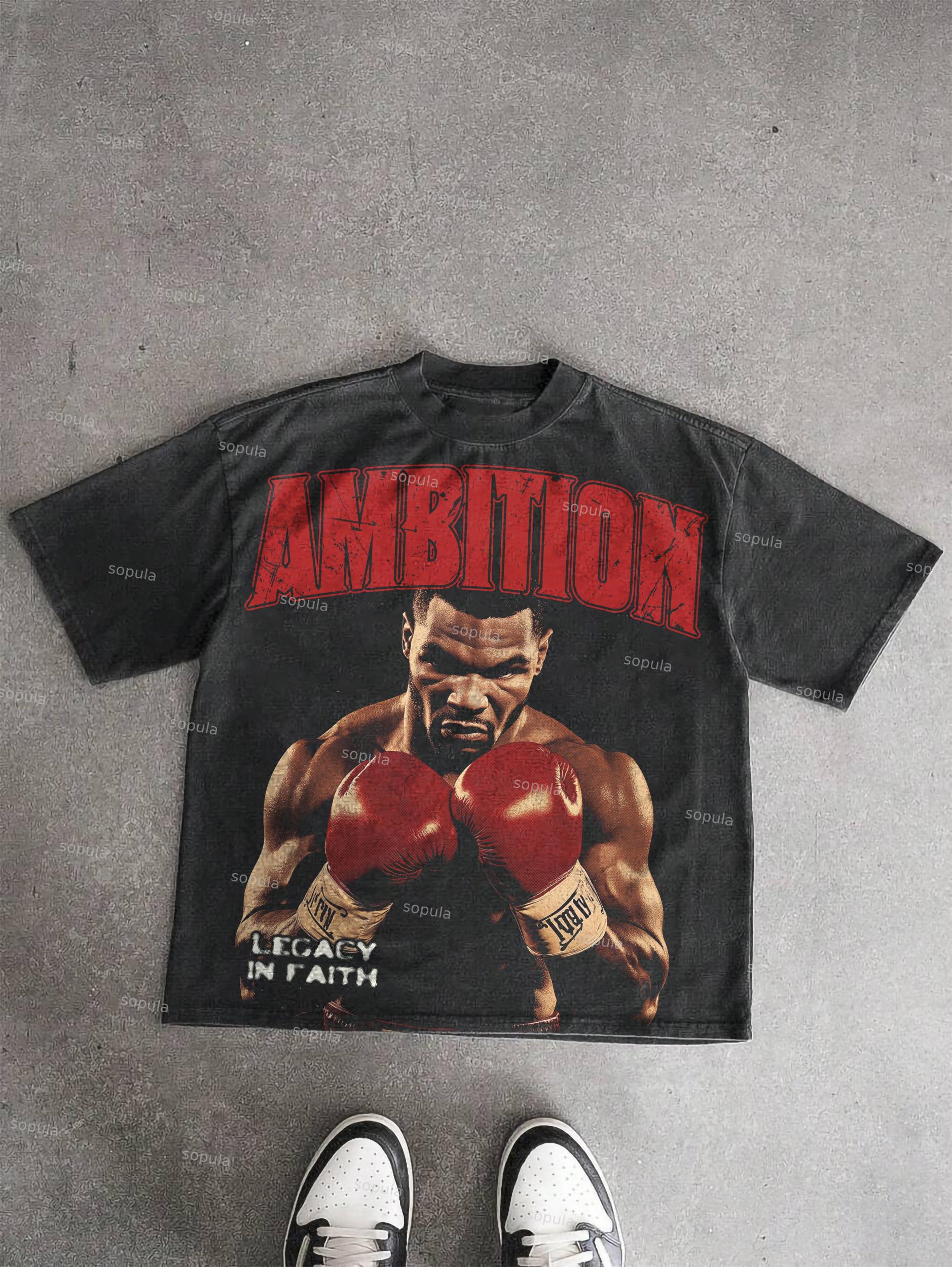Ambition Legendary Boxer Portrait Dot Graphic Acid Wash T-shirt Product Image