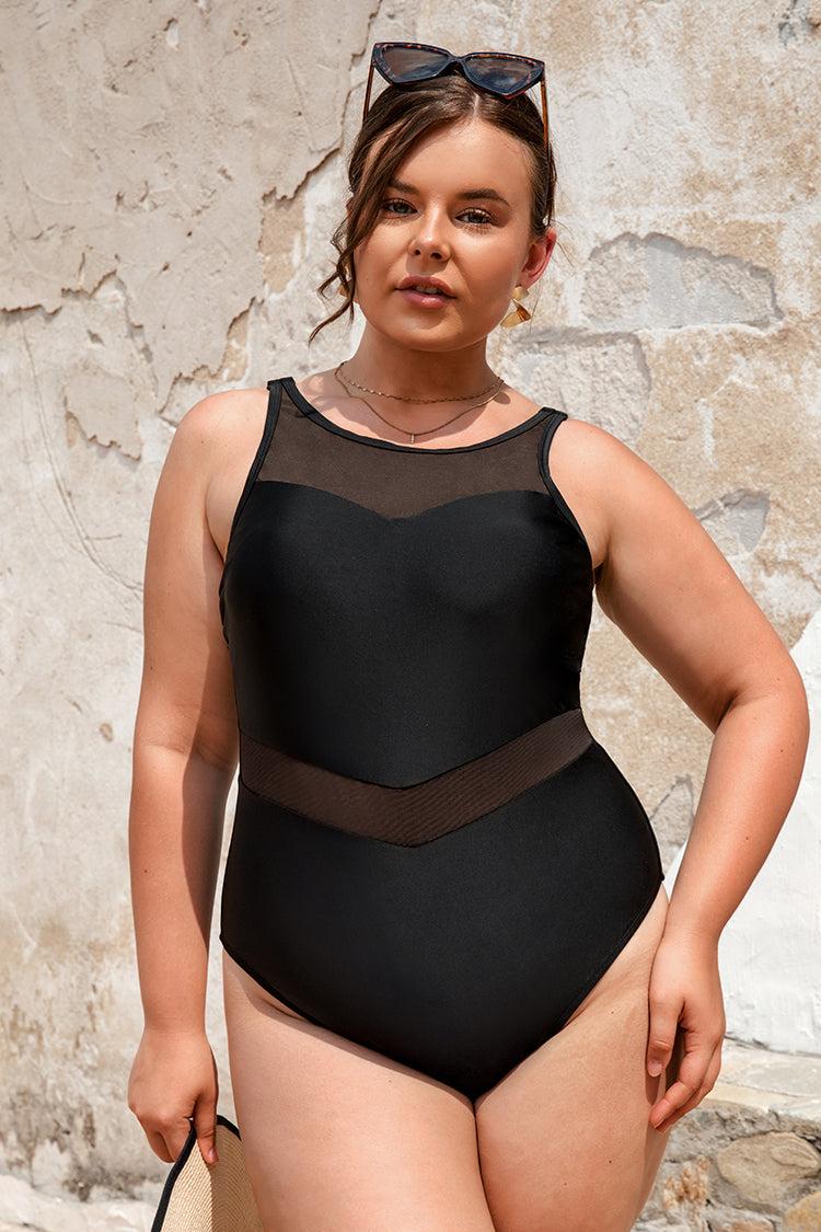 Palm Beach Nights Mesh High Neck Plus Size One Piece Swimsuit Product Image