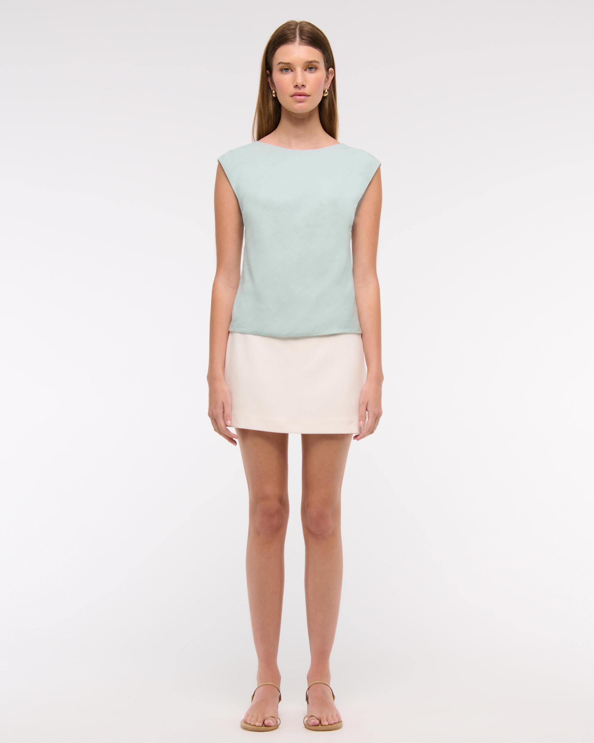 Linen-Blend Skimming Shell Top Product Image