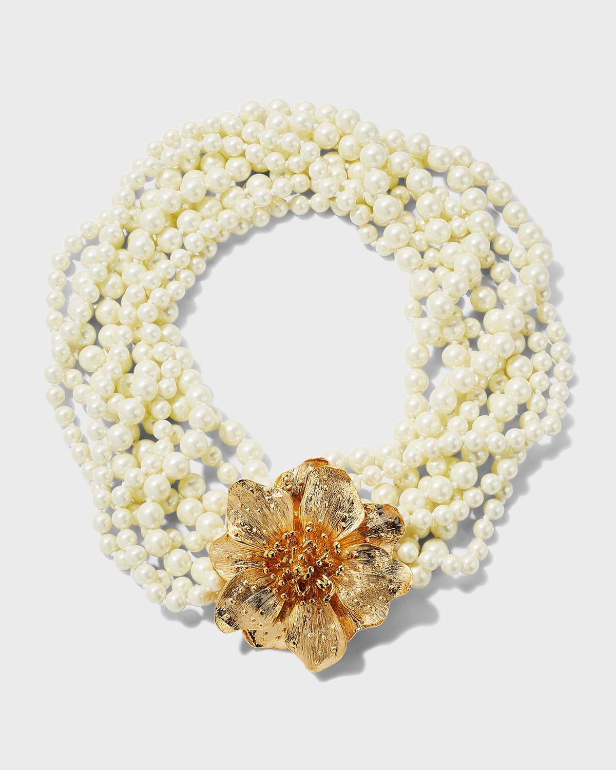 Womens Faux-Pearl Twisted Multi-Strand Flower Necklace Product Image
