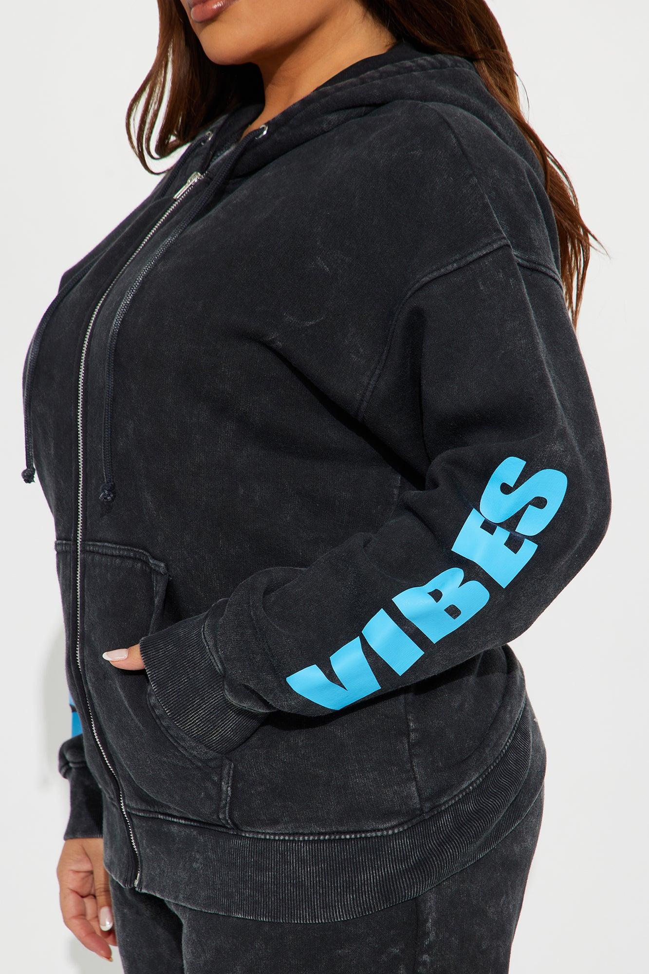 Good Vibes AF Washed Fleece Zip Up Sweatshirt - Charcoal/combo Female Product Image