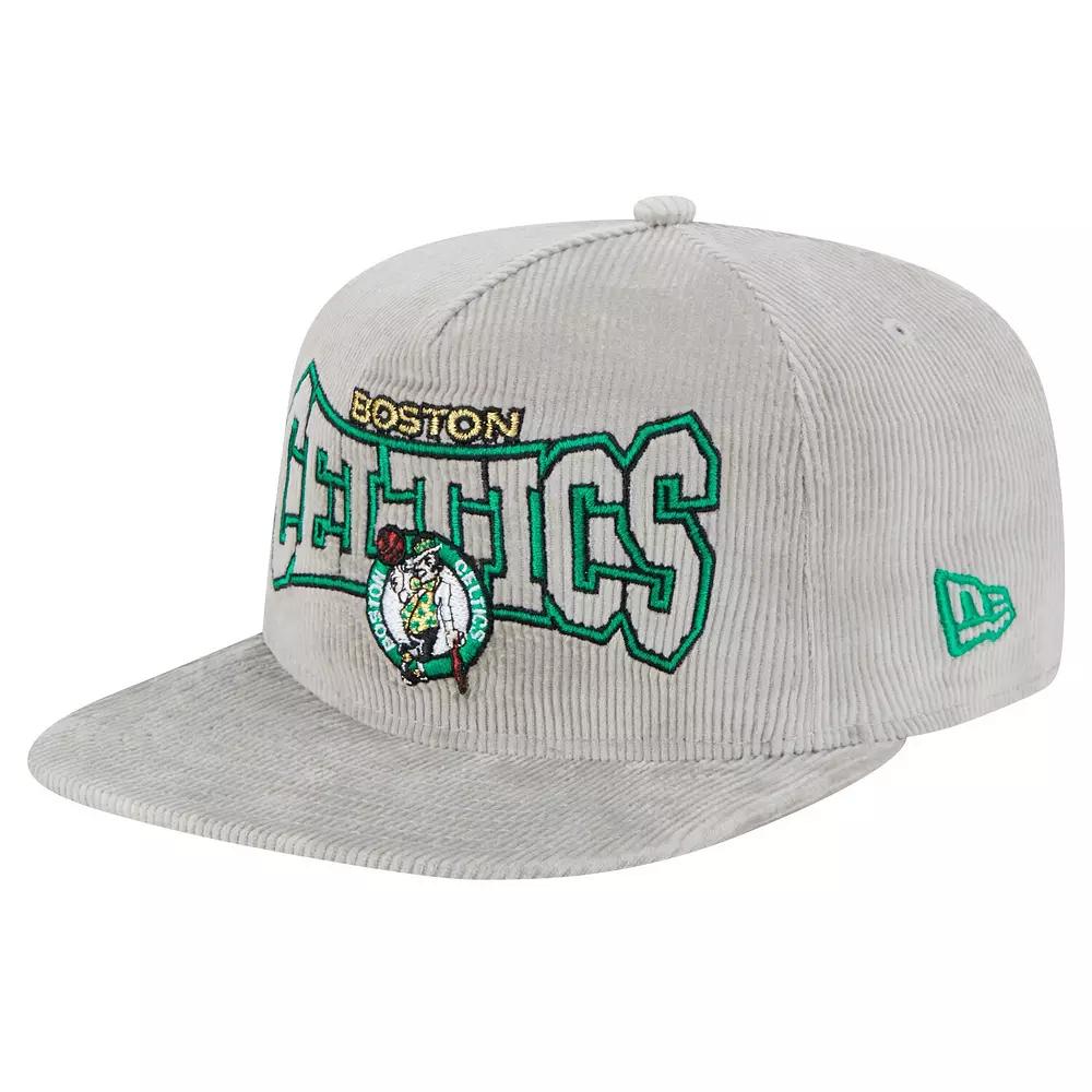 Men's New Era Gray Boston Celtics Throwback Corduroy Golfer Snapback Hat, Grey Product Image