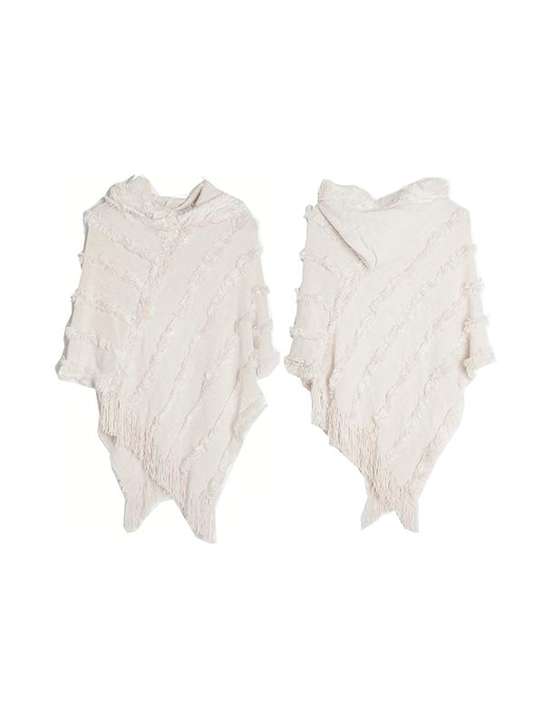 Hooded Keep Warm Solid Color Tasseled Cape Shawl&Cloak Product Image