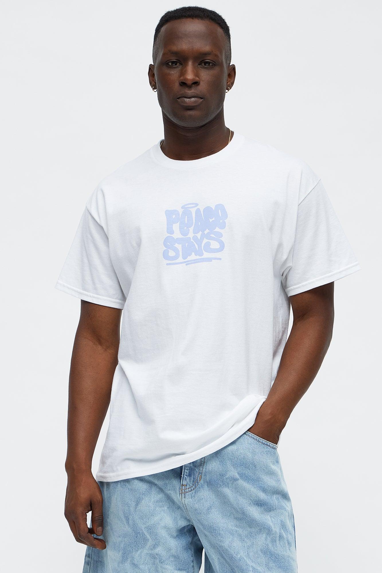 Peace Stays Oversized Short Sleeve Tee - White Male Product Image