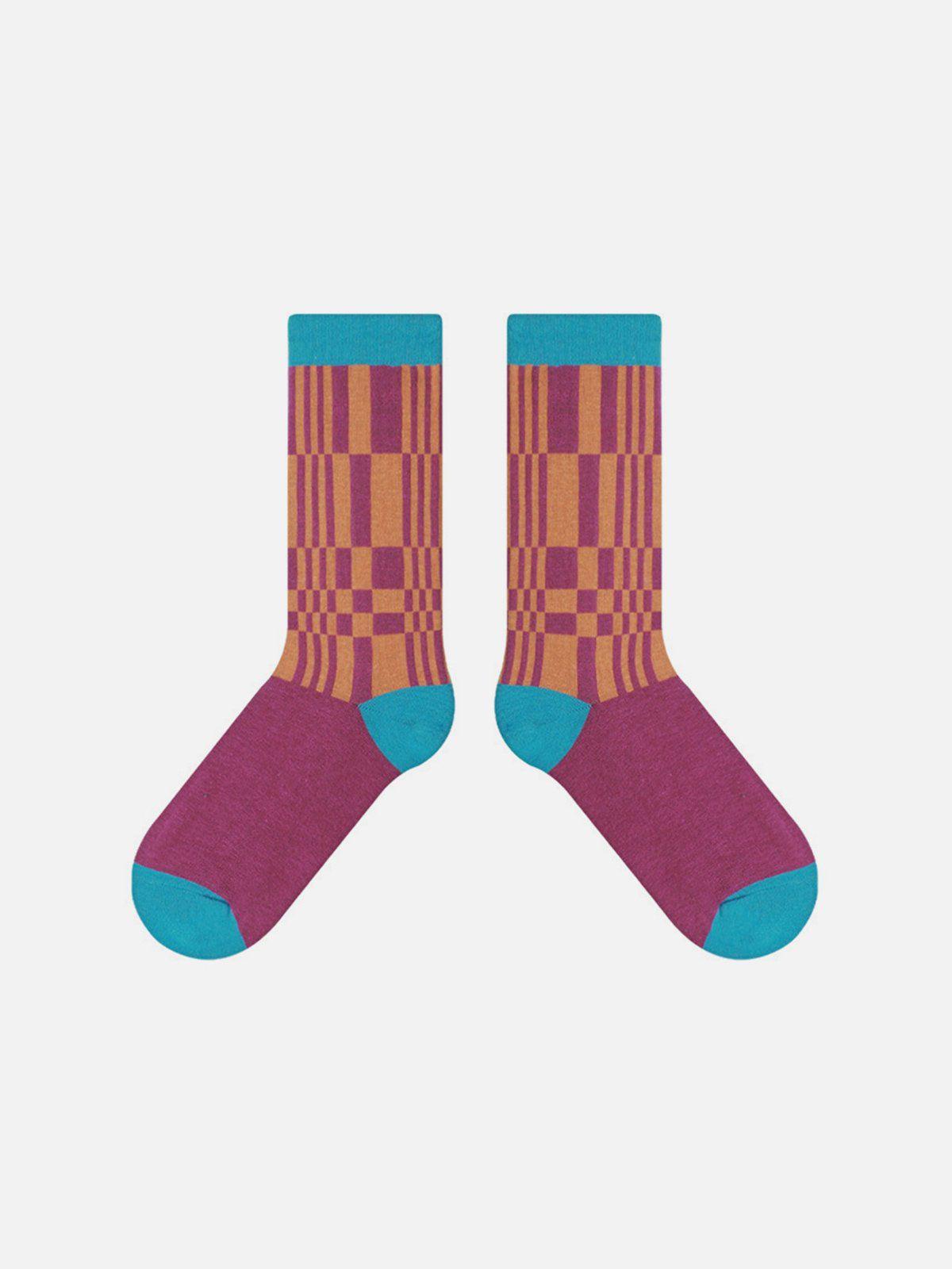 Color Blocking Plaid Mid-Calf Socks Product Image