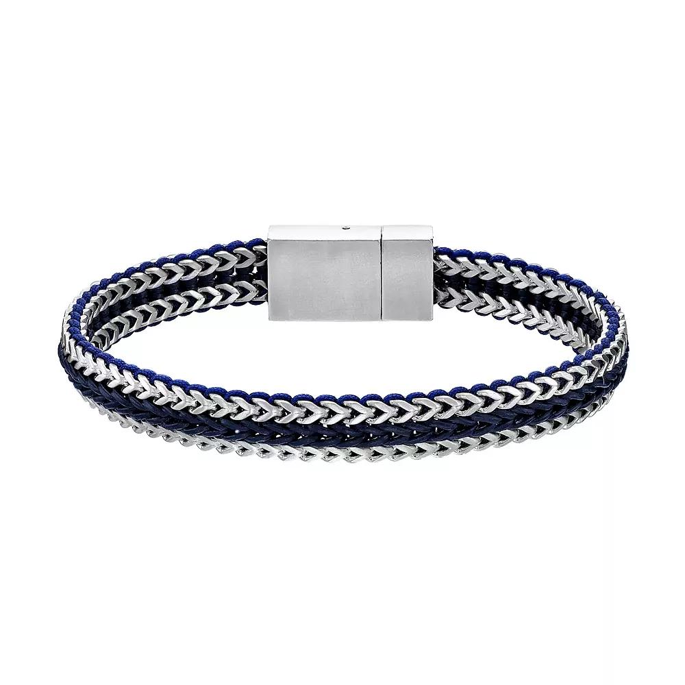 Men's LYNX Stainless Steel Blue Cord Bracelet, Size: 8.5" Product Image