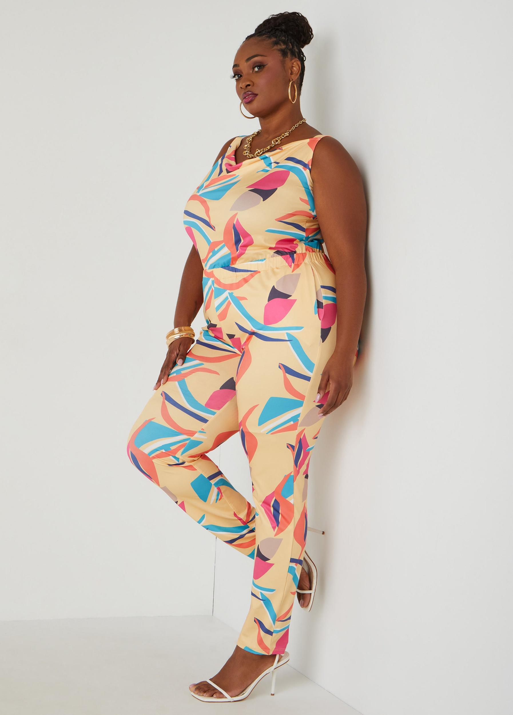 Abstract Print Cowl Neck Jumpsuit Product Image