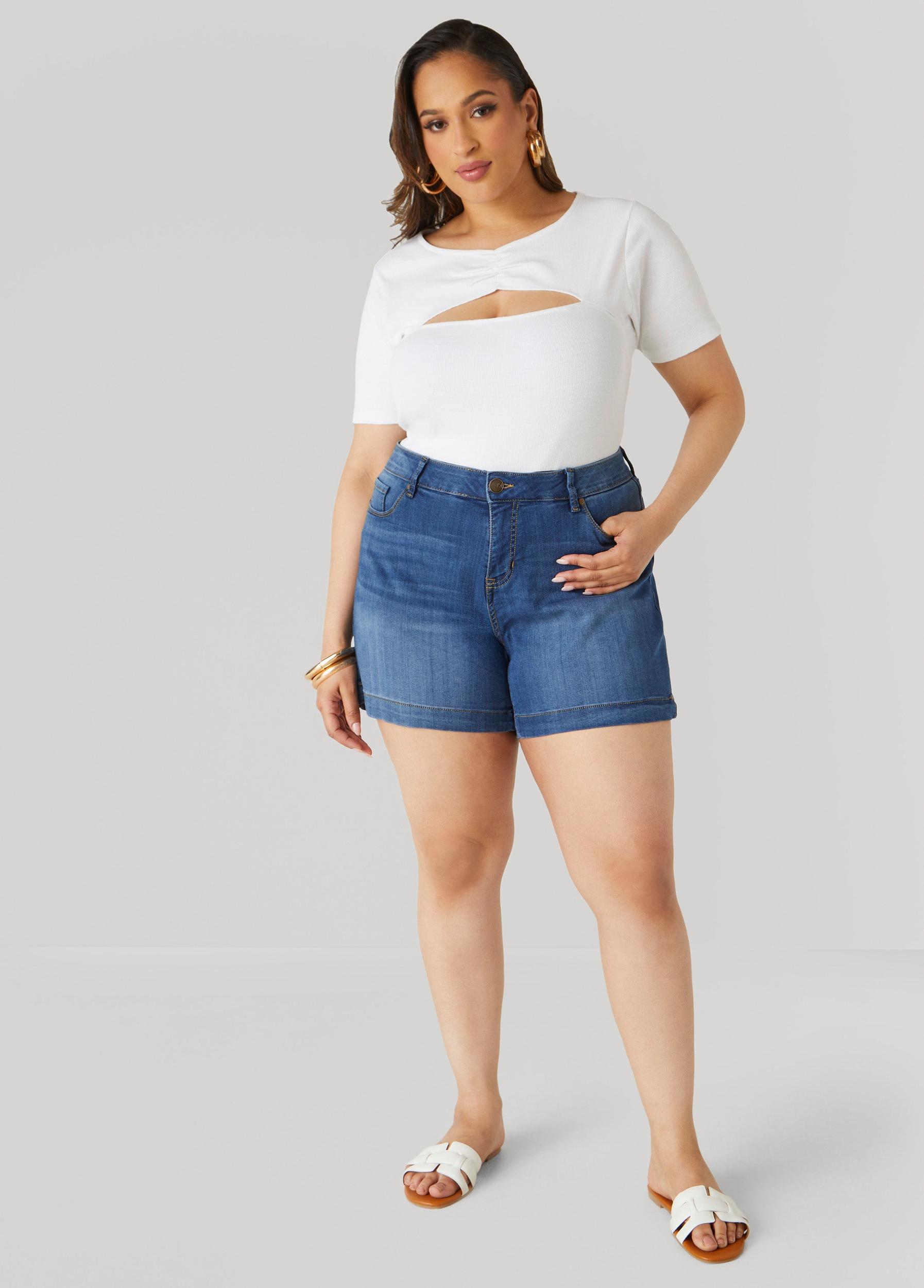 Plus Size Mid Rise Denim Shorts Ashley Stewart Product Image