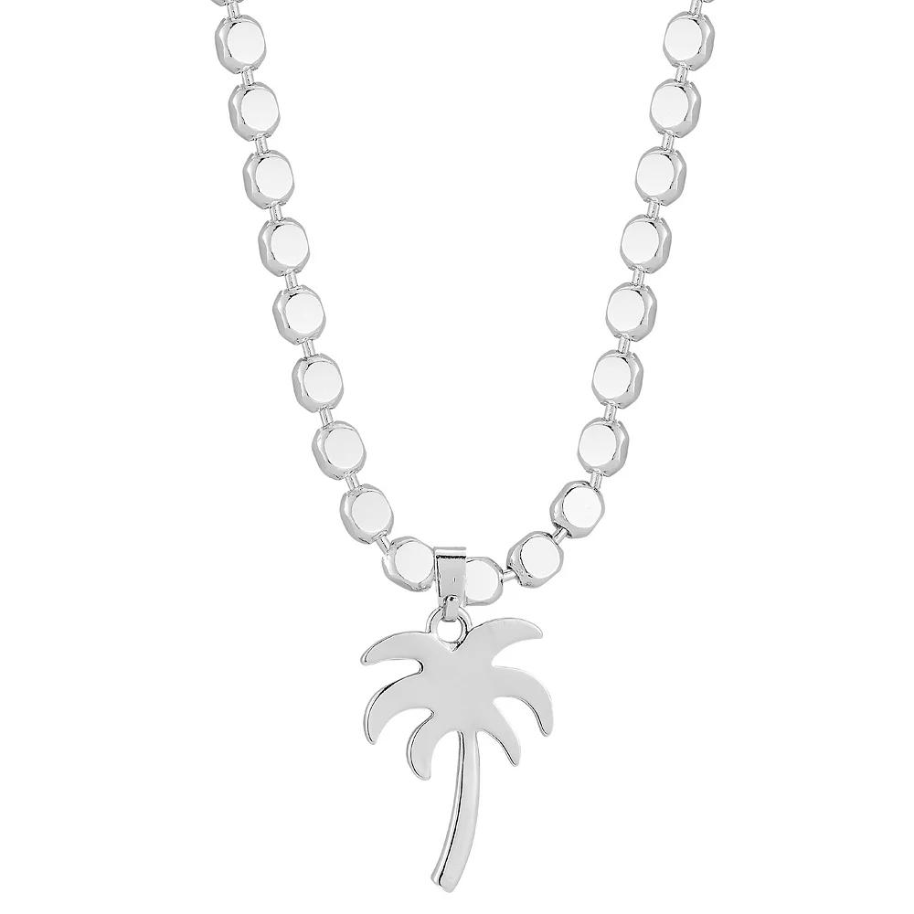 Palm Tree Pendant Necklace, Women's, Size: 17", Silver Tone Product Image