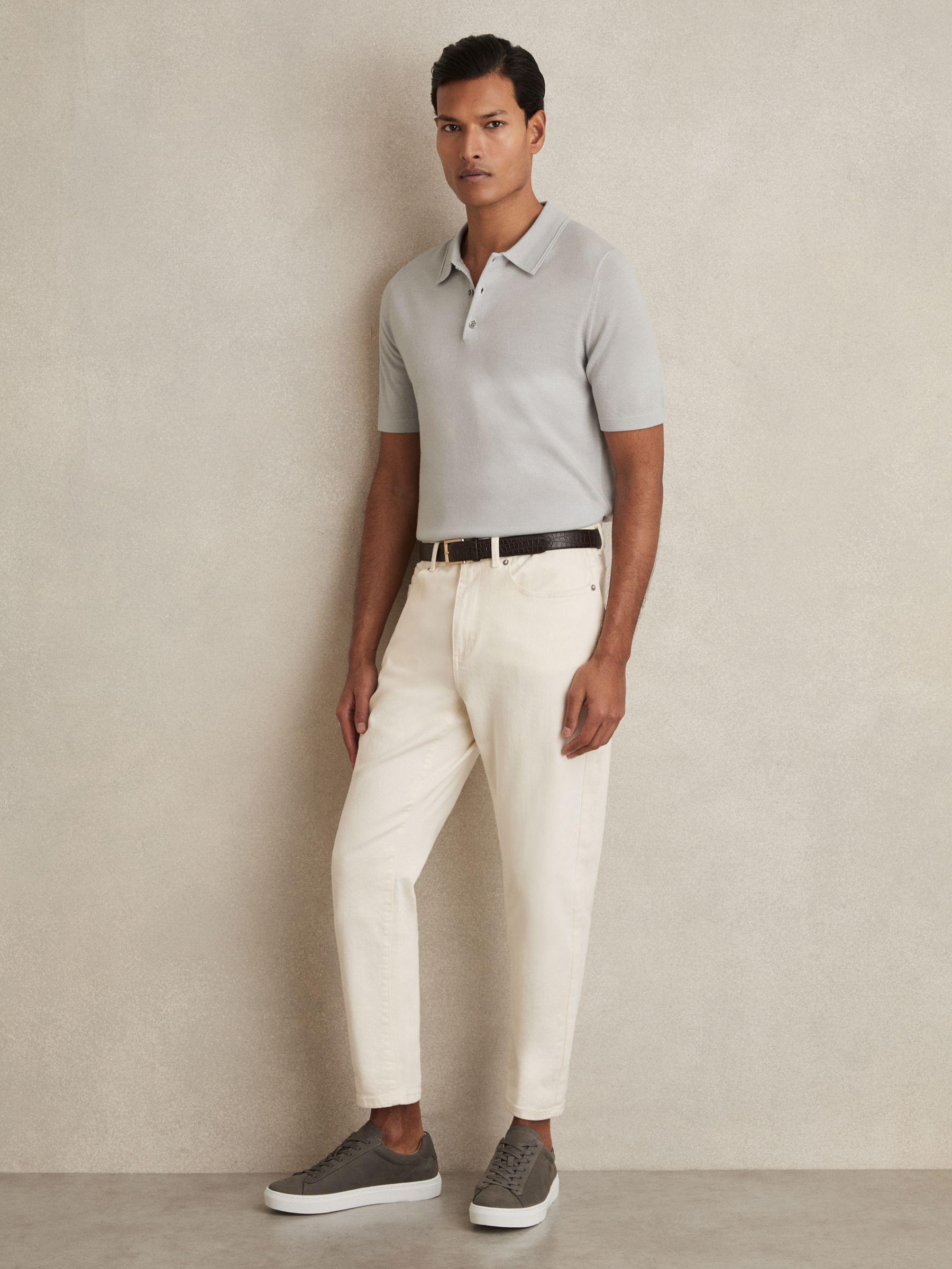 Merino Wool Short-Sleeve Polo Shirt in Iced Blue Product Image