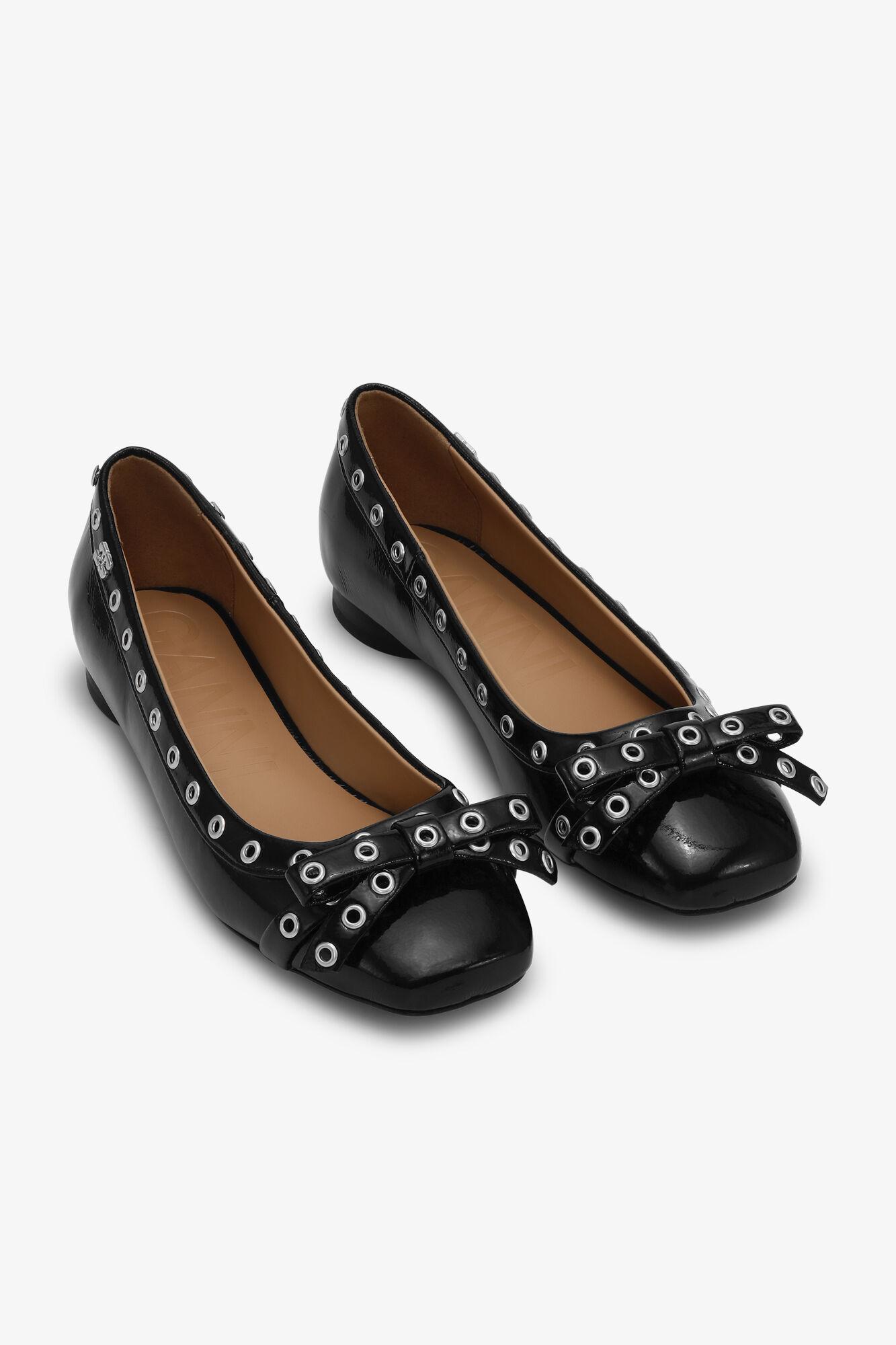Black Eyelet Bow Ballerinas Product Image