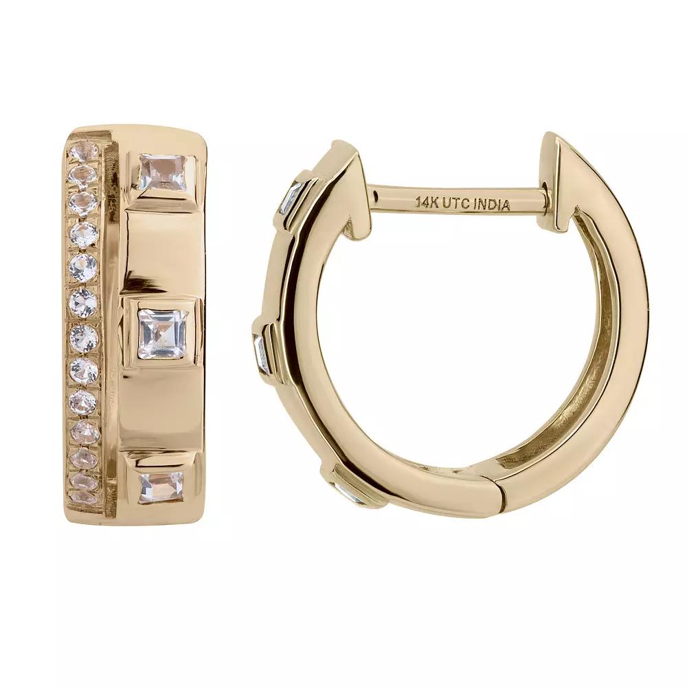 Gemistry 14k Gold White Topaz Hinged Hoop Earrings, Women's Product Image