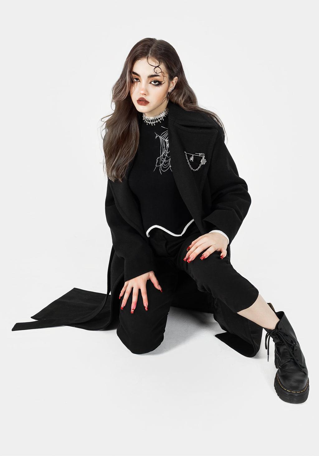 Meltdown Oversized Coat with Brooch - Black Product Image