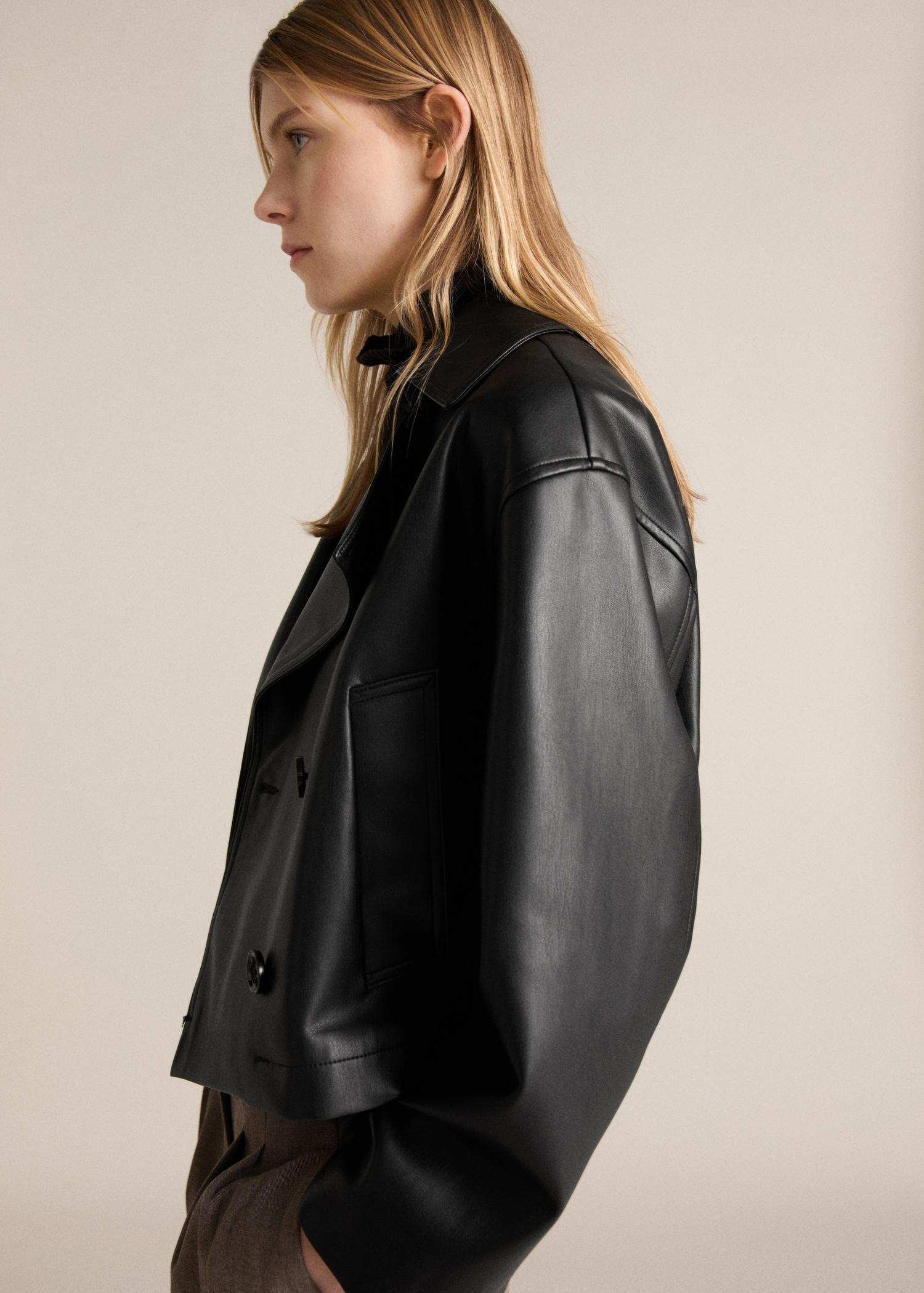 Leather-effect cropped jacket - Women | MANGO USA Product Image