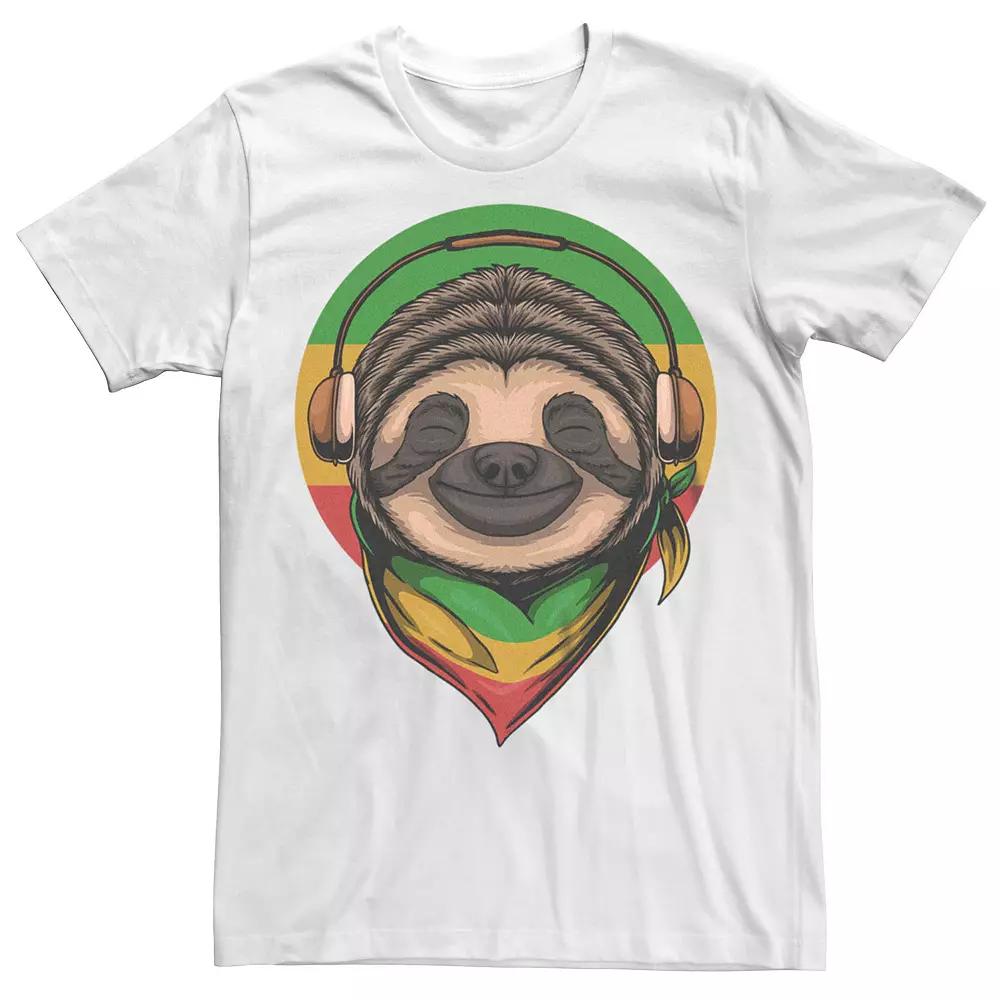 Men's Rasta Sloth Wearing Headphones Graphic Tee, Size: Medium, Natural Product Image