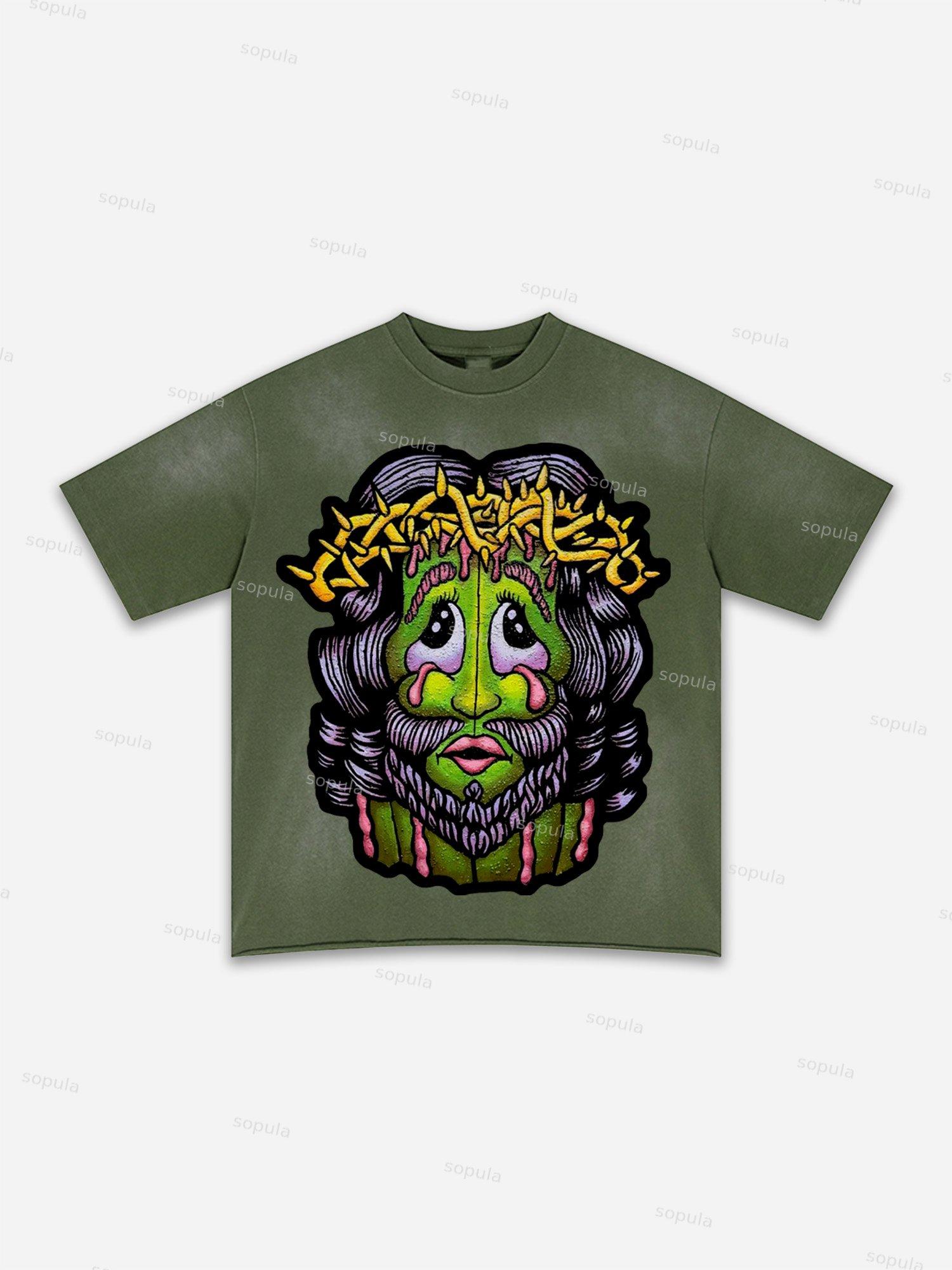 Authentic Abstract Portrait Print Washed T-shirt Product Image