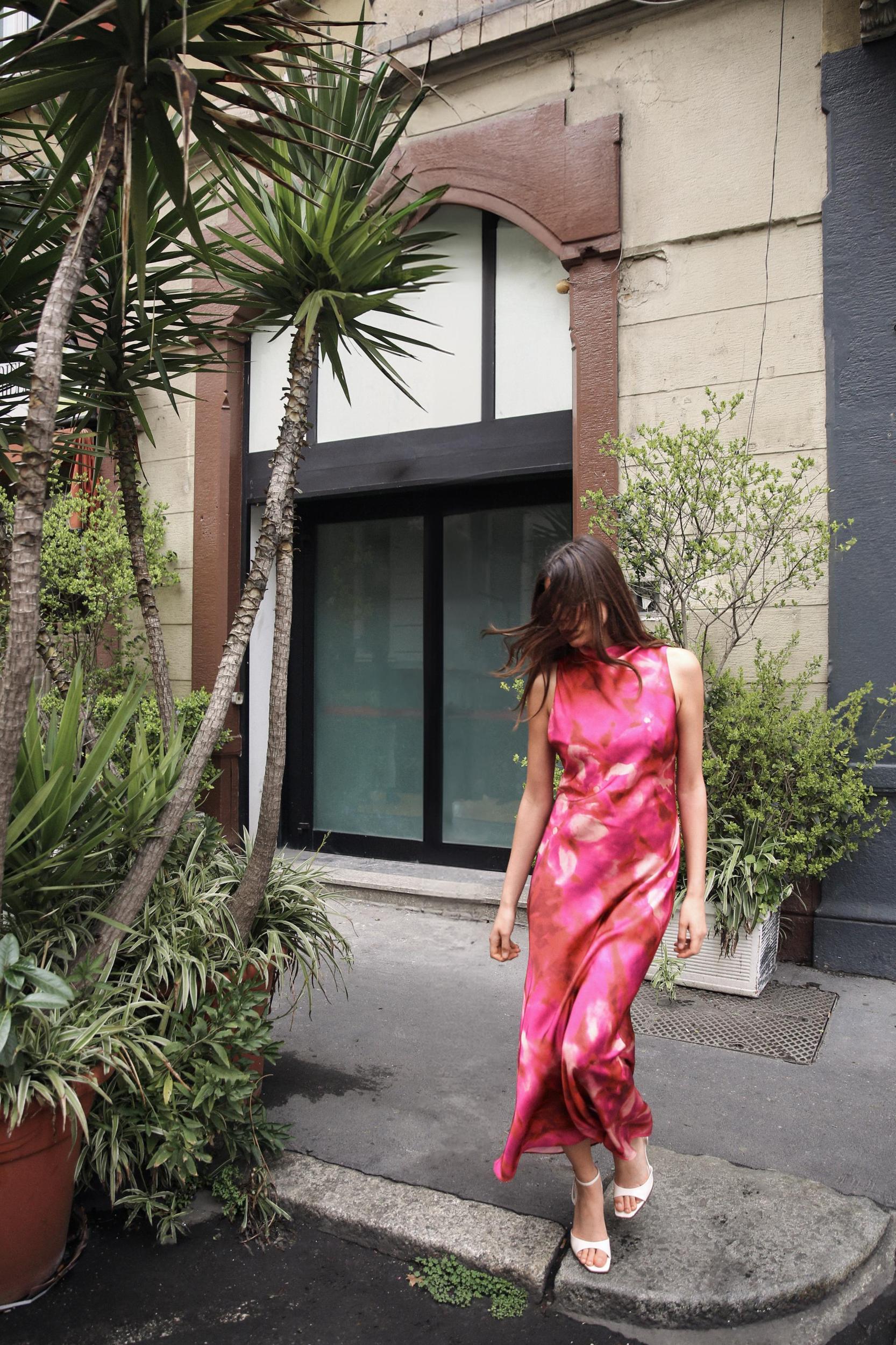 PRINTED SATIN EFFECT MIDI DRESS Product Image