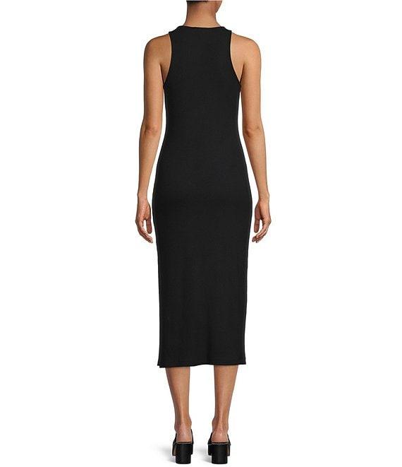 Gianni Bini Knit Round Neck Sleeveless Racer Thigh High Side Slit Midi Sheath Bodycon Dress Product Image