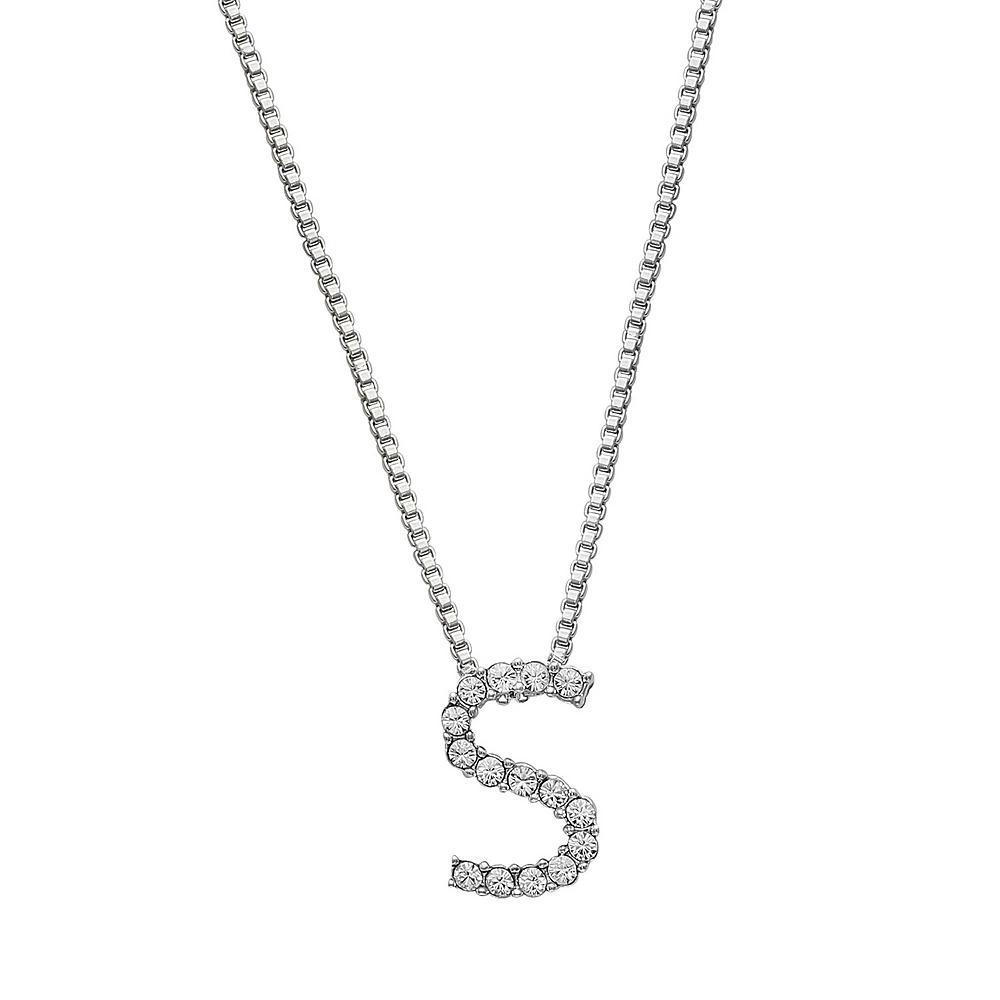 Brilliance Silver Plated Crystal Initial Pendant, Womens Silver Tone T Product Image