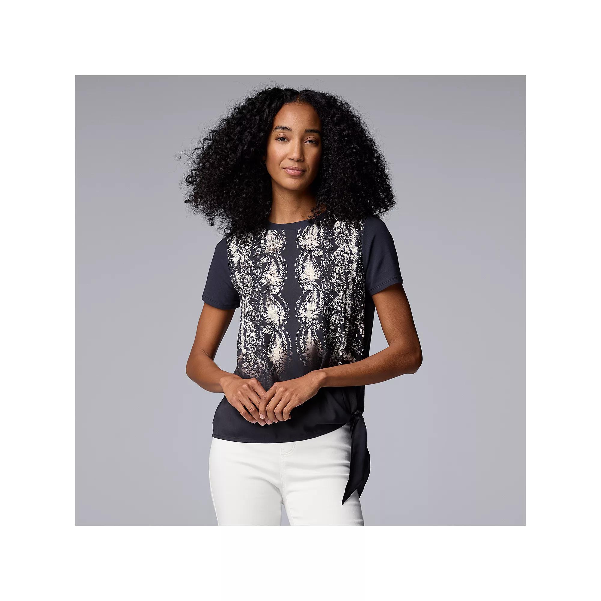 Simply Vera Vera Wang Side-Tie Mixed Media Top, Women's, Size: XS, Black Bandana Product Image