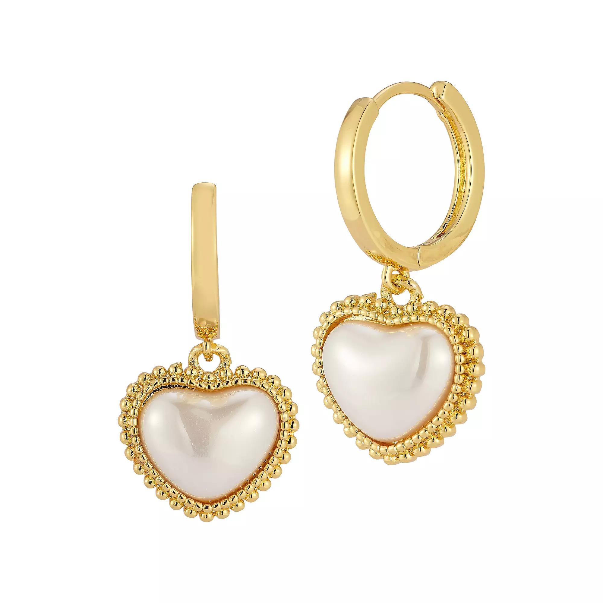 Freshwater Cultured Pearl Heart Earrings, Women's, Gold Tone Product Image
