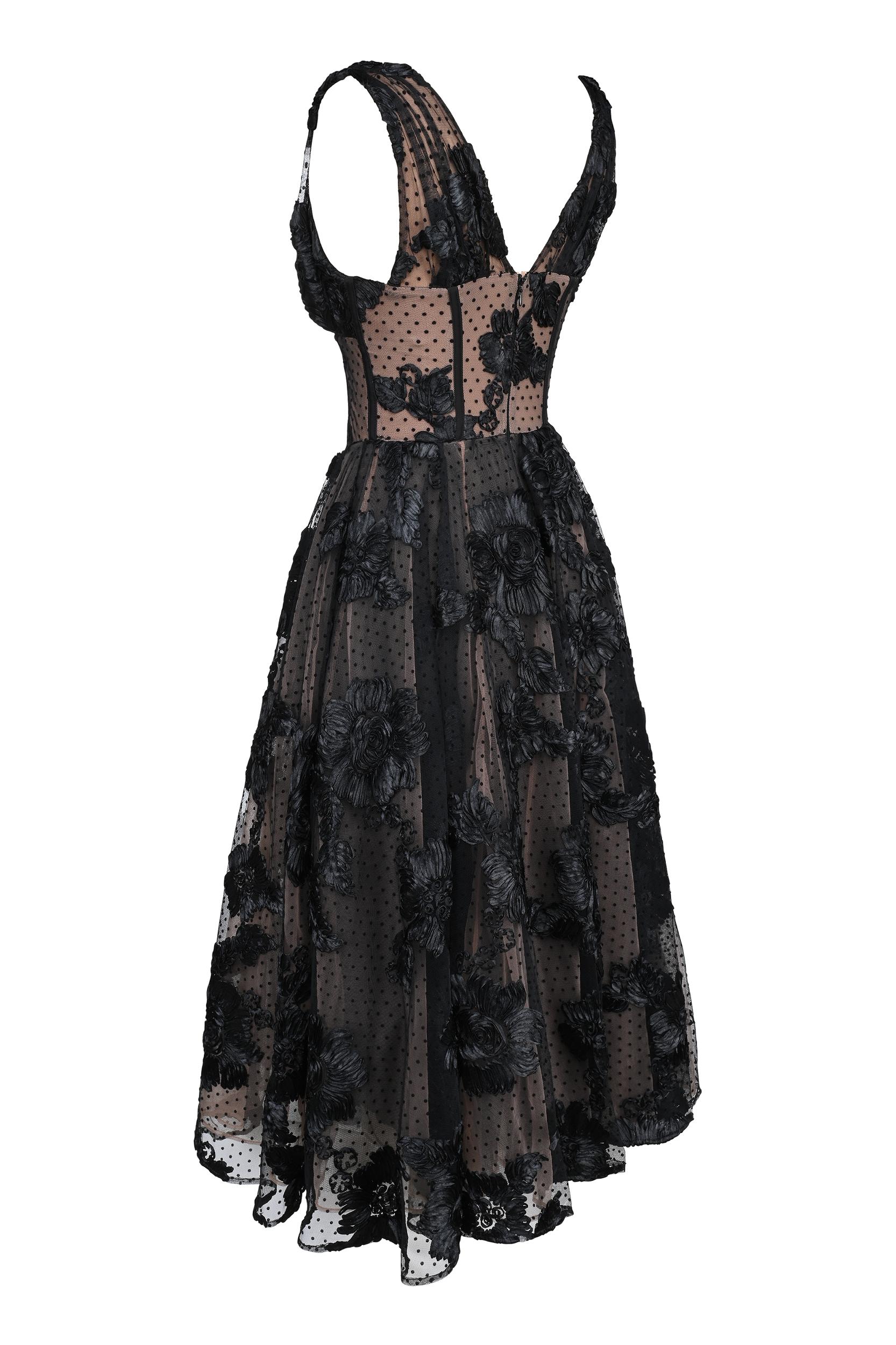 Sianna  black embroidered tulle corset midi dress - sale Product Image