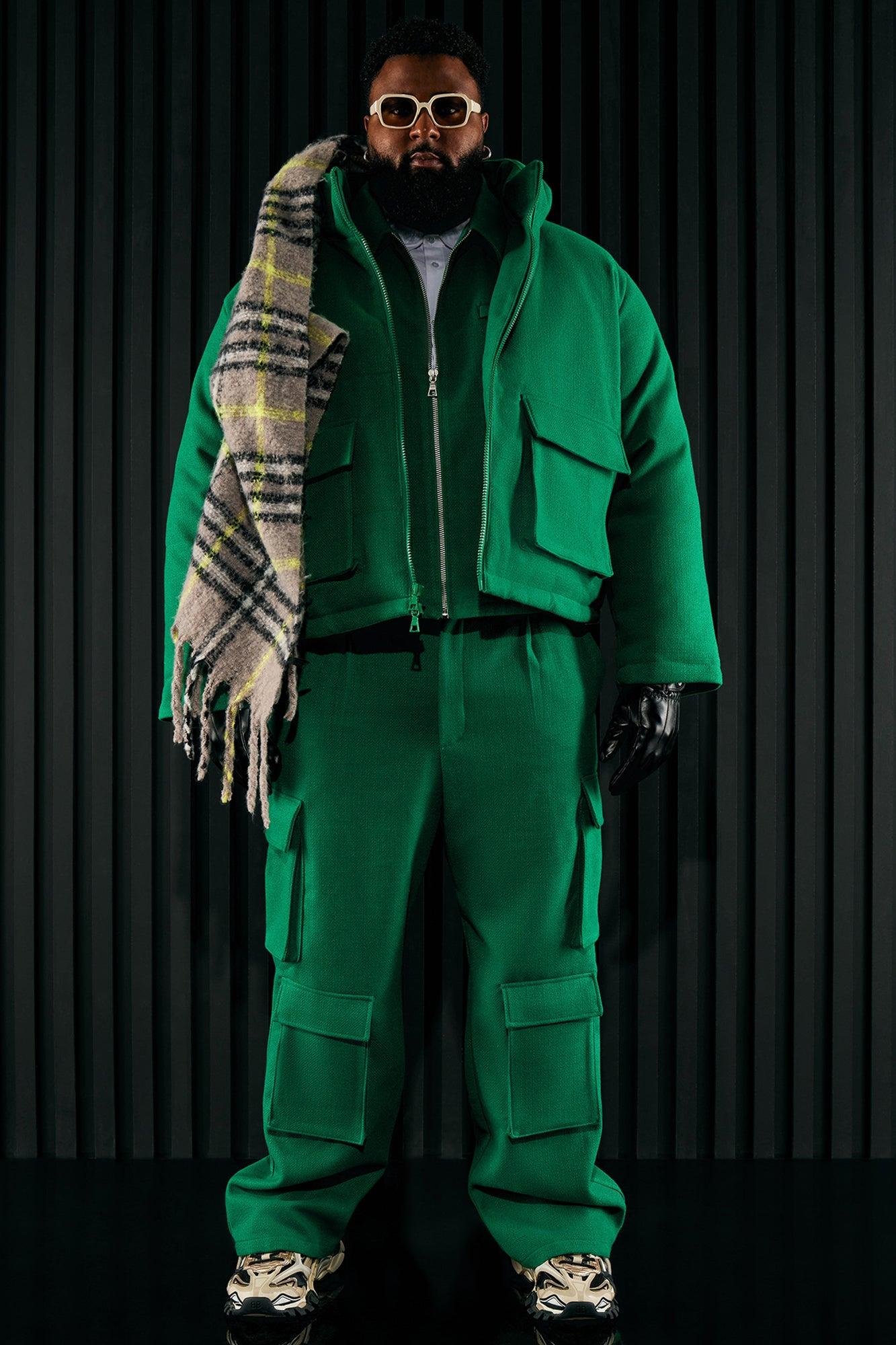 Wilder Textured Weave Cropped Puffer - Green Product Image