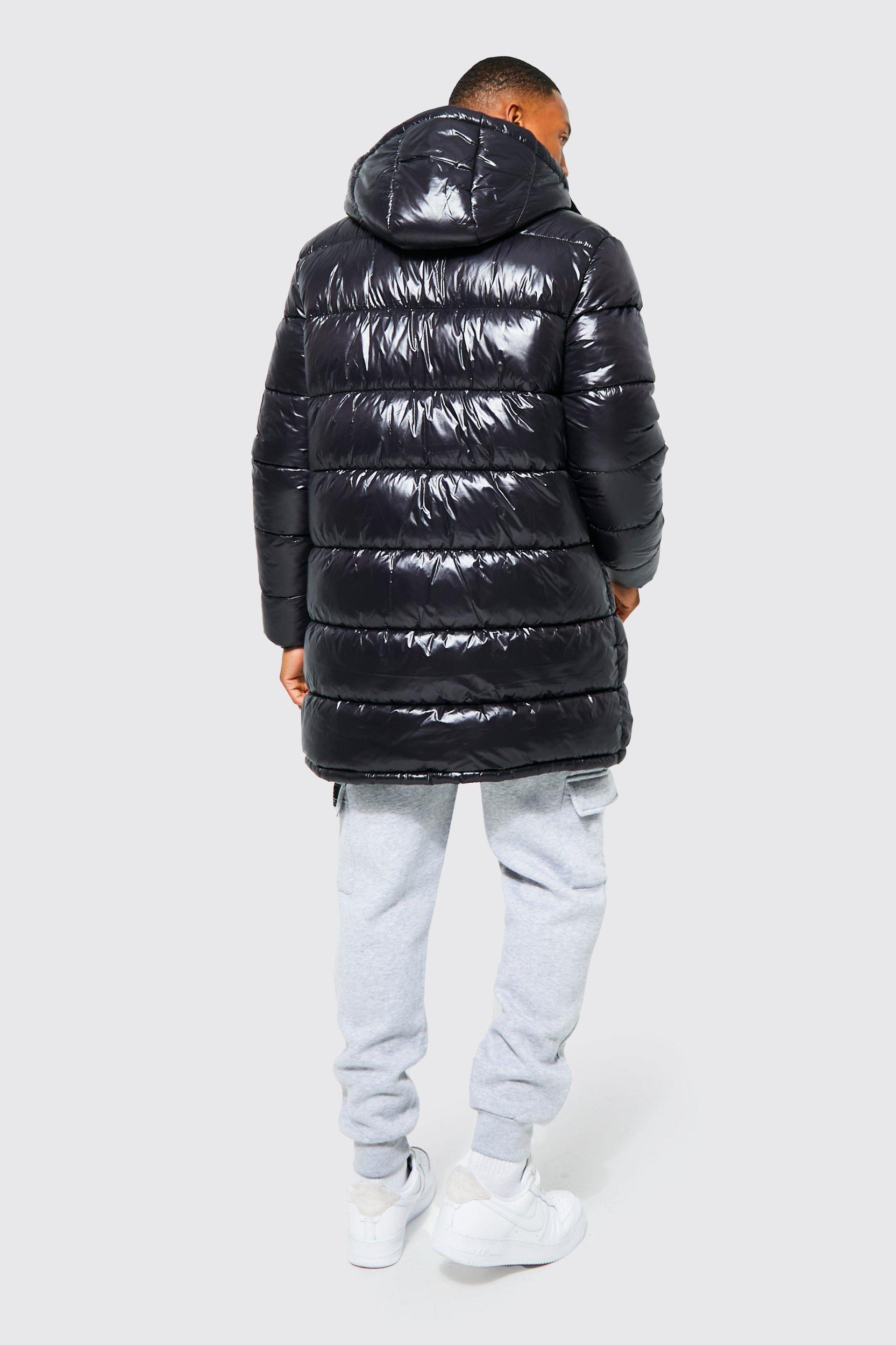 High Shine Hooded Longline Parka | boohooMAN USA Product Image