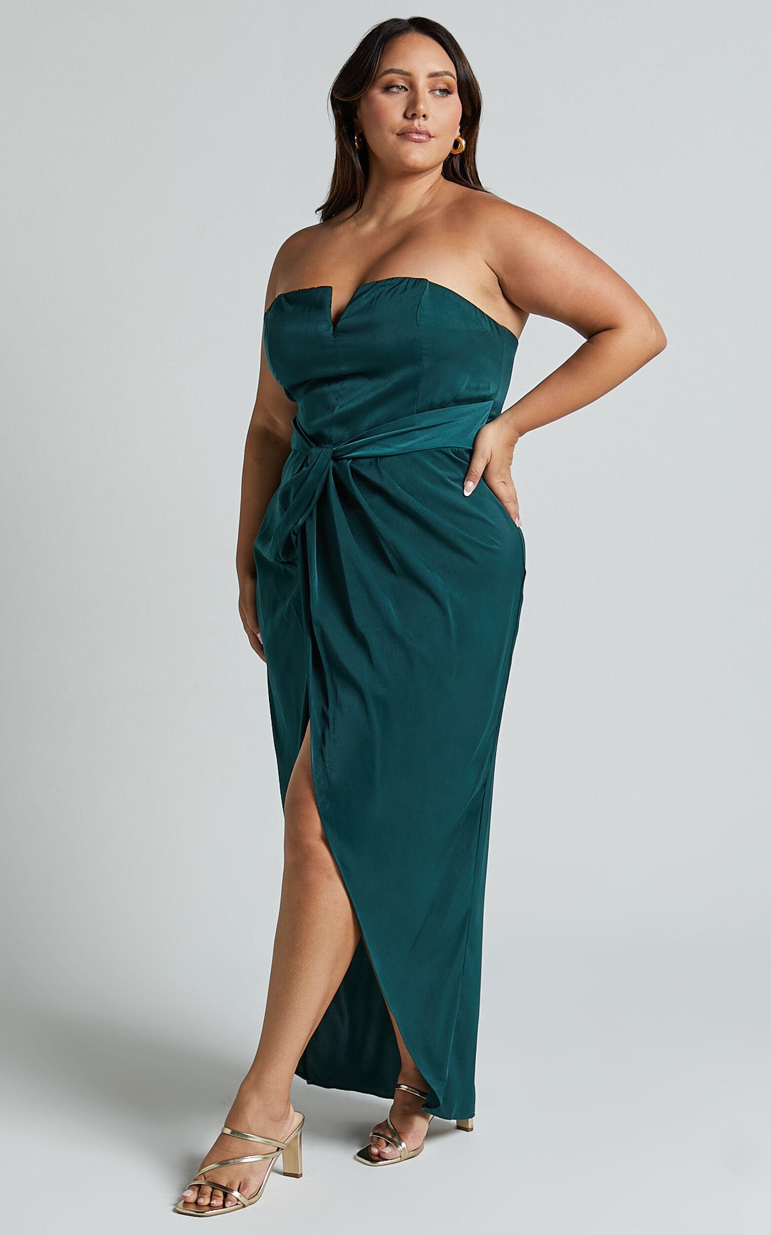Rhyanna Maxi Dress - Twist Front Strapless Dress in Emerald Product Image