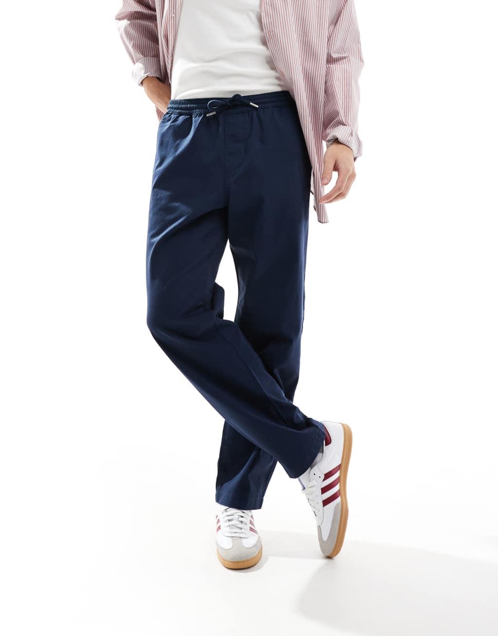 ASOS DESIGN straight leg pull on chino pants in navy Product Image
