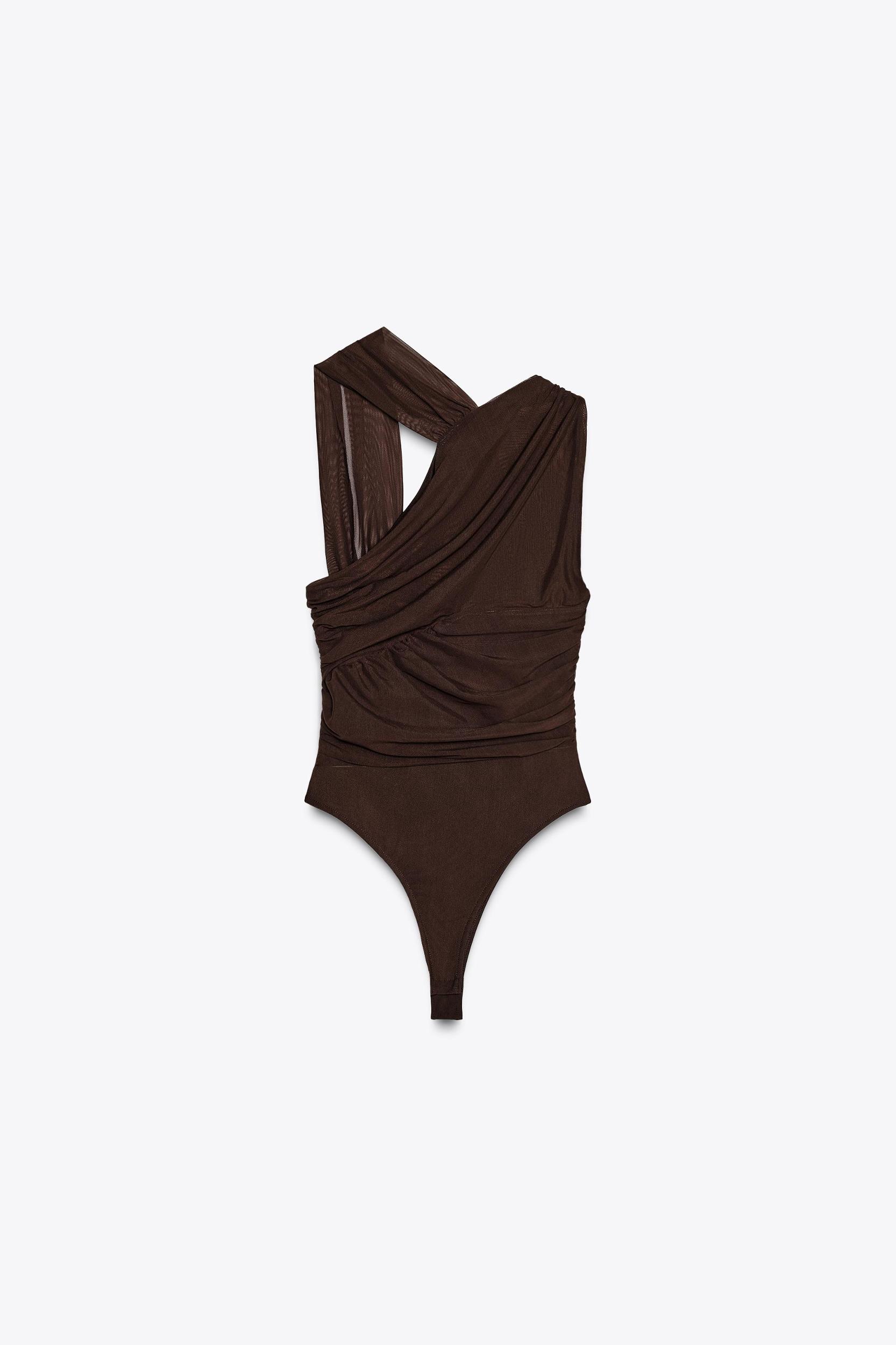 DRAPED ASYMMETRIC TULLE BODYSUIT Product Image