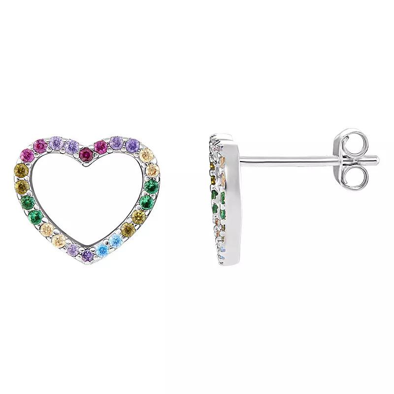 PRIMROSE Sterling Silver Multi Color Cubic Zirconia Open Heart Stud Earrings, Women's Product Image