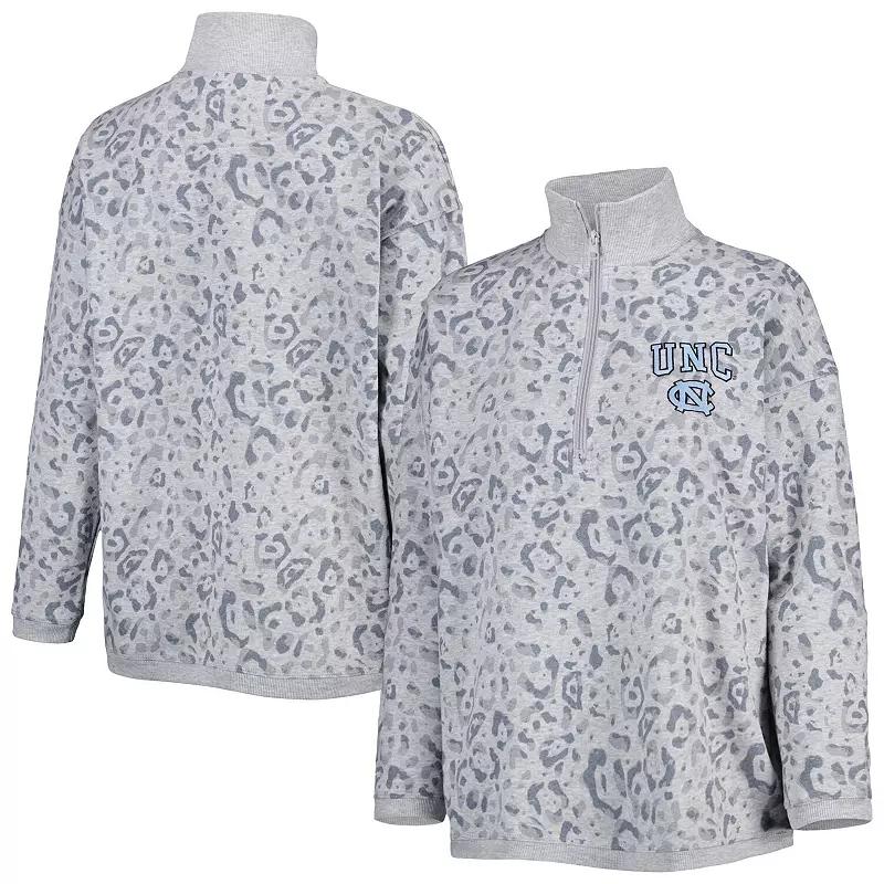 Women's Gameday Couture Heather Gray North Carolina Tar Heels Leopard Quarter-Zip Sweatshirt, Size: Large, Grey Product Image