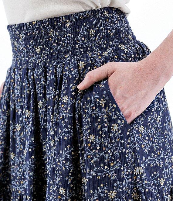 Aventura Francesca Floral Crepe Woven Wide Smocked Ruffle Pull-On Skirt Product Image