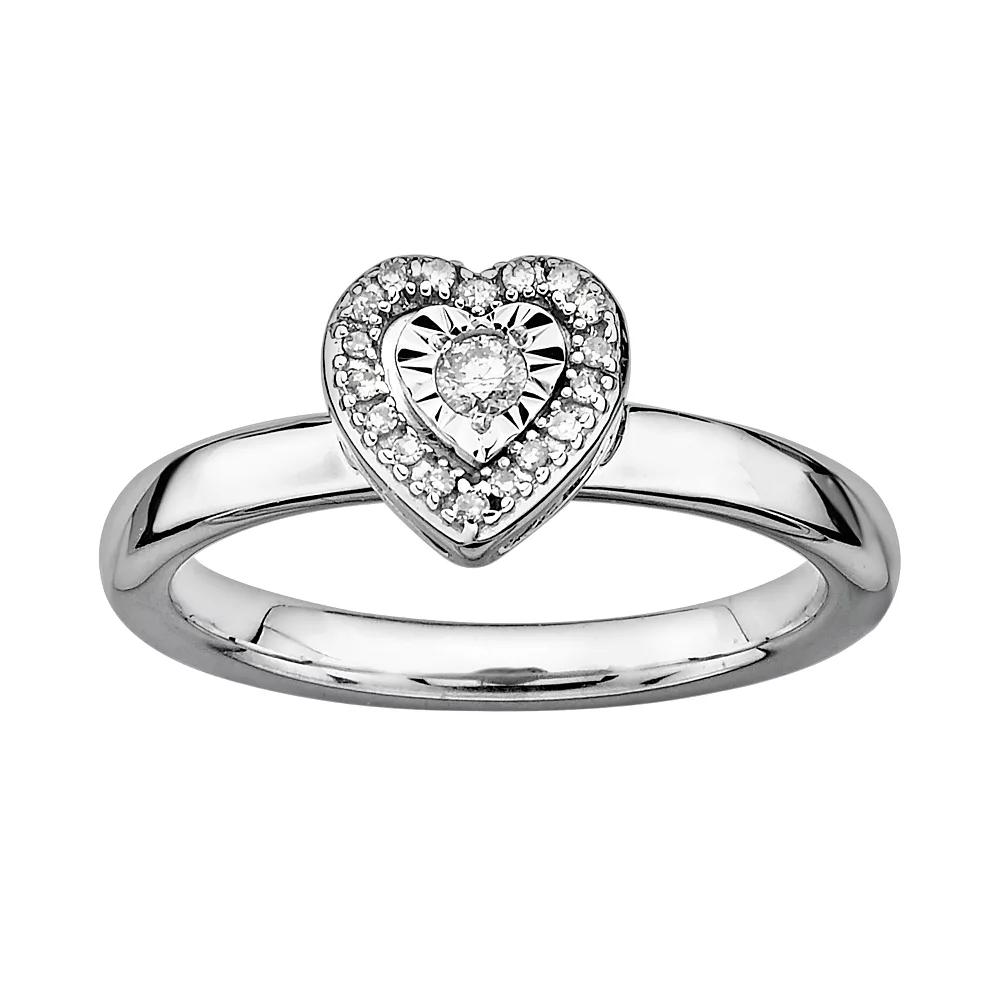 Stacks & Stones Sterling Silver 1/8-ct. T.W. Diamond Framed Heart Stack Ring, Womens Product Image