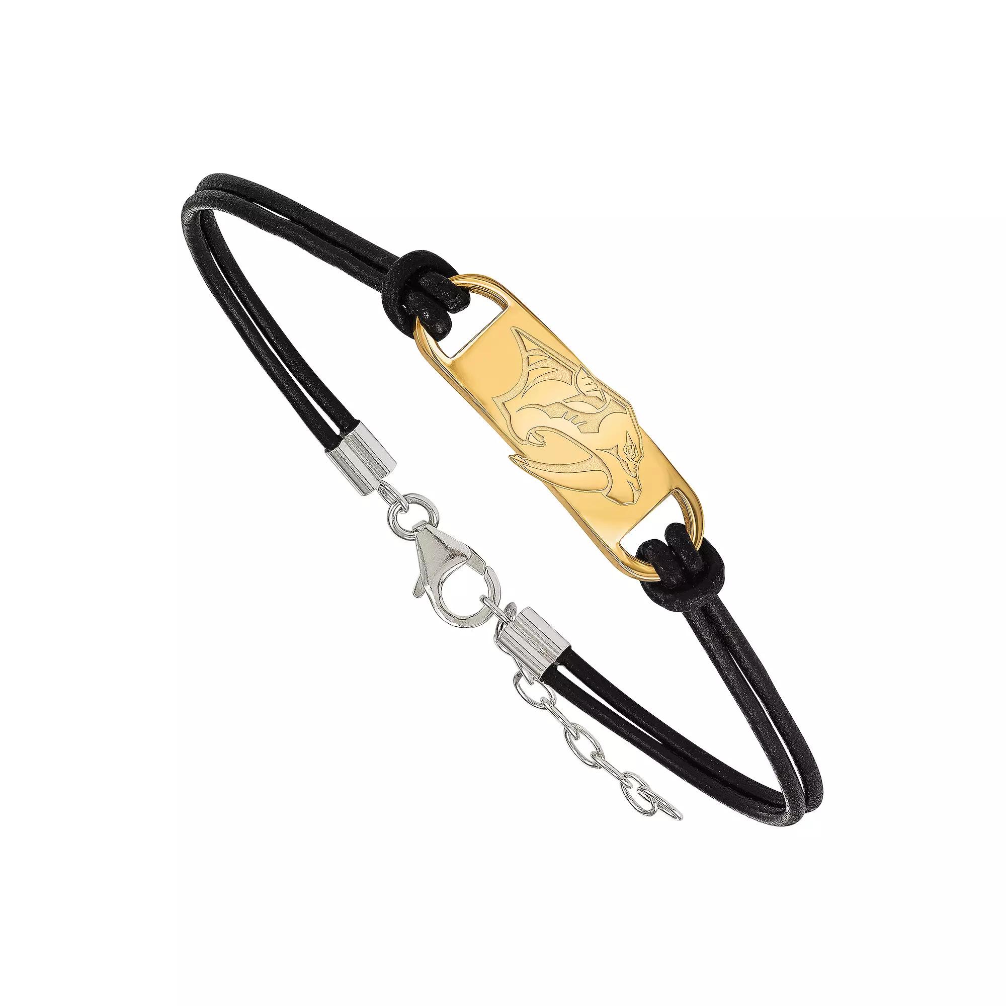 LogoArt Nashville Predators Sterling Silver Leather Bracelet, Women's, Size: 7", Gold Over Sterling Product Image