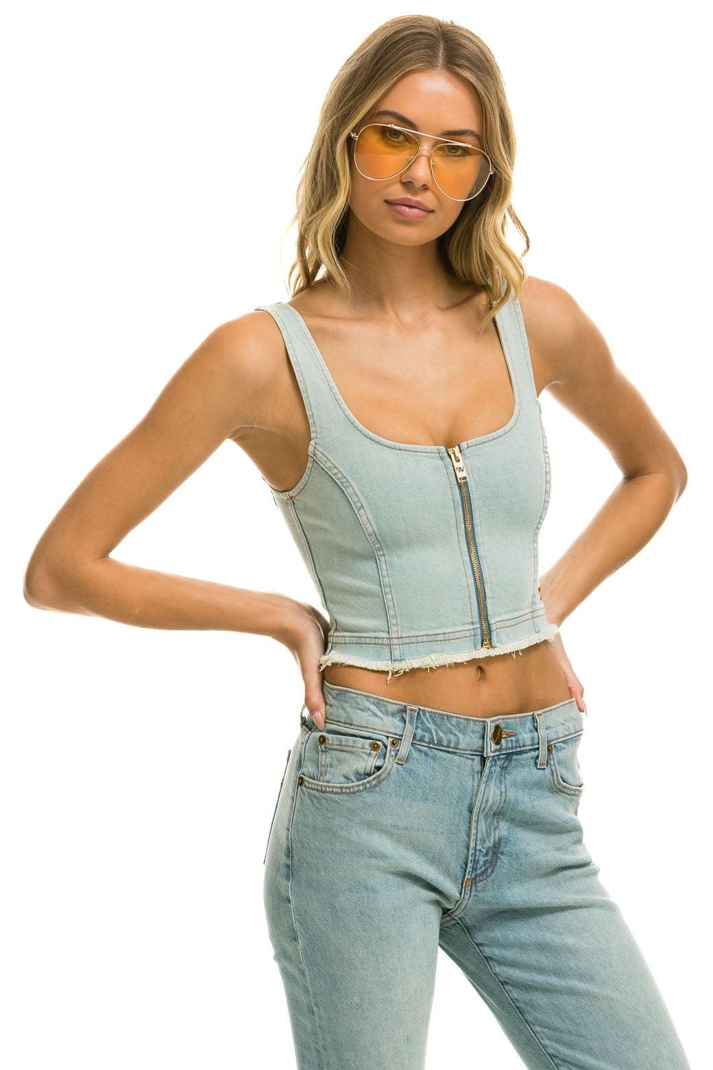 DENIM TOP ZIP FRONT BUSTIER - VINTAGE Female Product Image