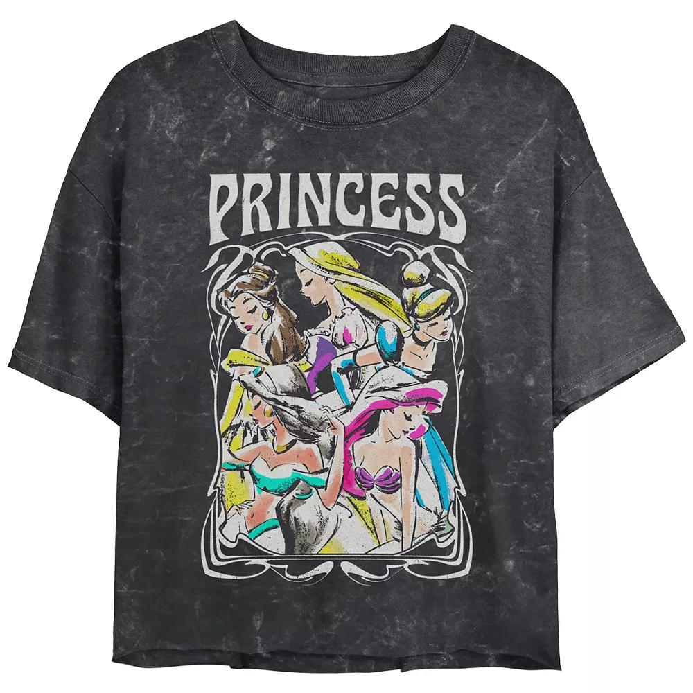 Disney's Belle, Rapunzel, Cinderella, Jasmine & Ariel Princess Profile Portrait Juniors' Cropped Graphic Tee Top Mineral Wash Juniors' Graphic Tee, Women's,  Product Image